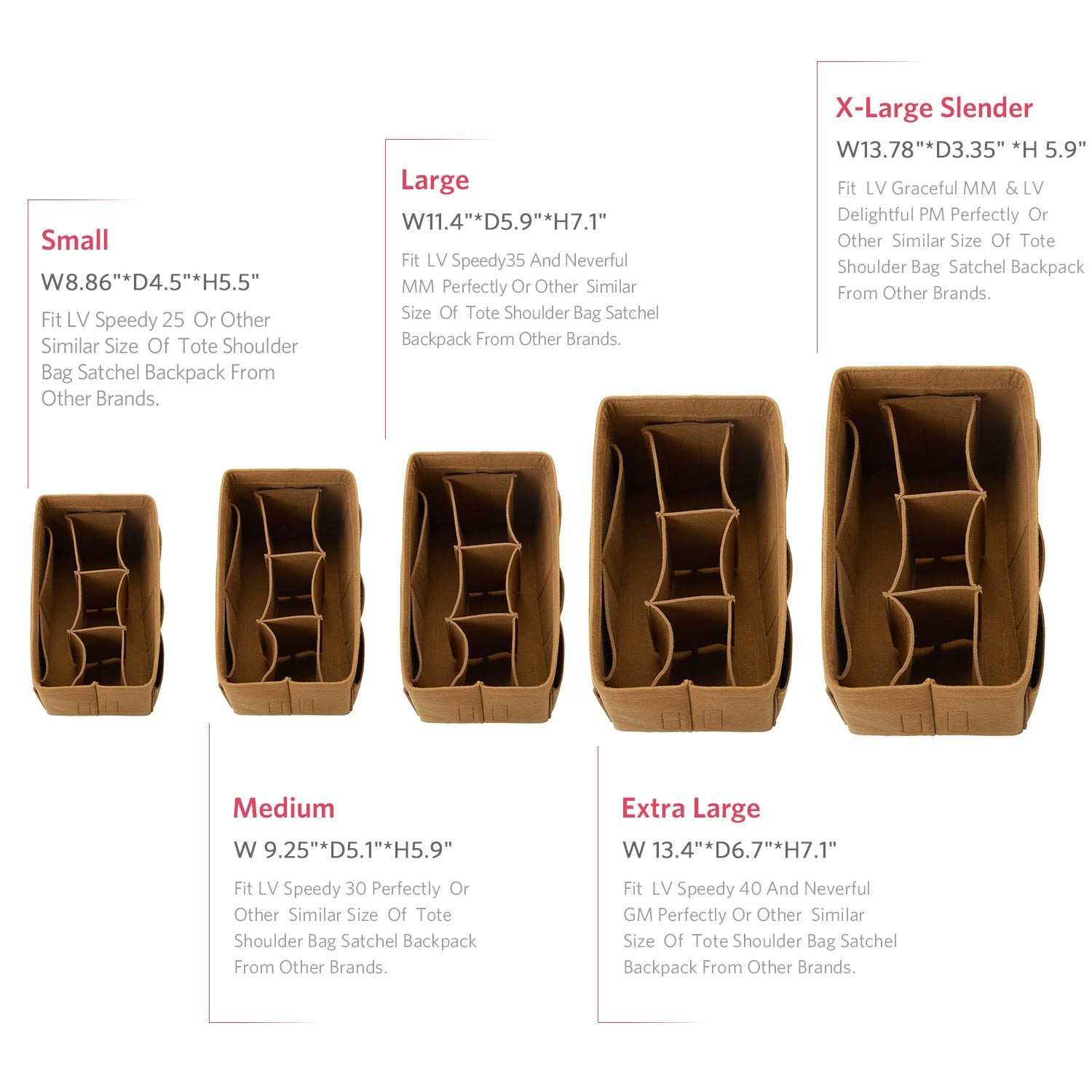 Filzeinlage-Beutelorganizer für Handtasche – Passt für LV Speedy 25 / 30 / 35 / 40, Neverfull MM / GM product image 43