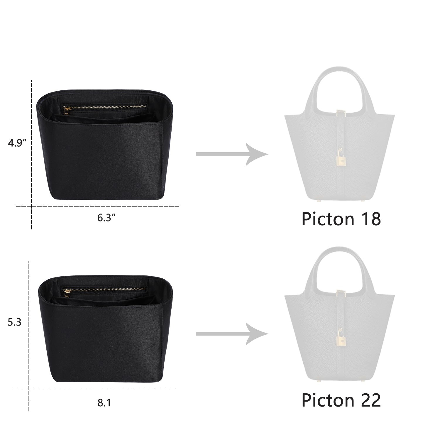Seidiger Taschenorganizer für Hermes Picotin, Tascheneinsatz für Luxus-Tote, passend für Picotin 18 / 22 product image 8