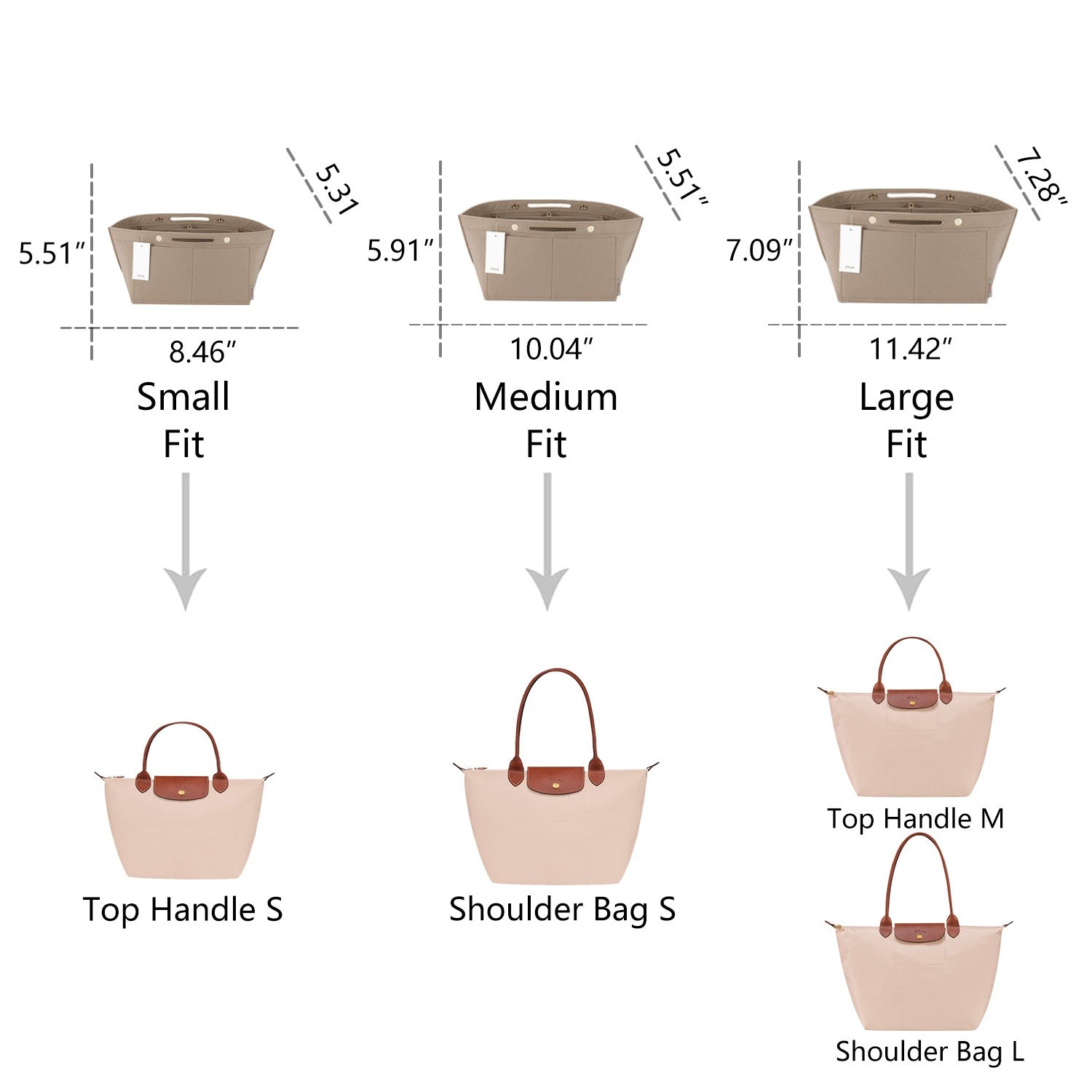 Einsatz für Handtaschen-Organizer für Longchamp Le Pliage – Passend für Top Handle S/M & Schultertasche S/L detail image 8