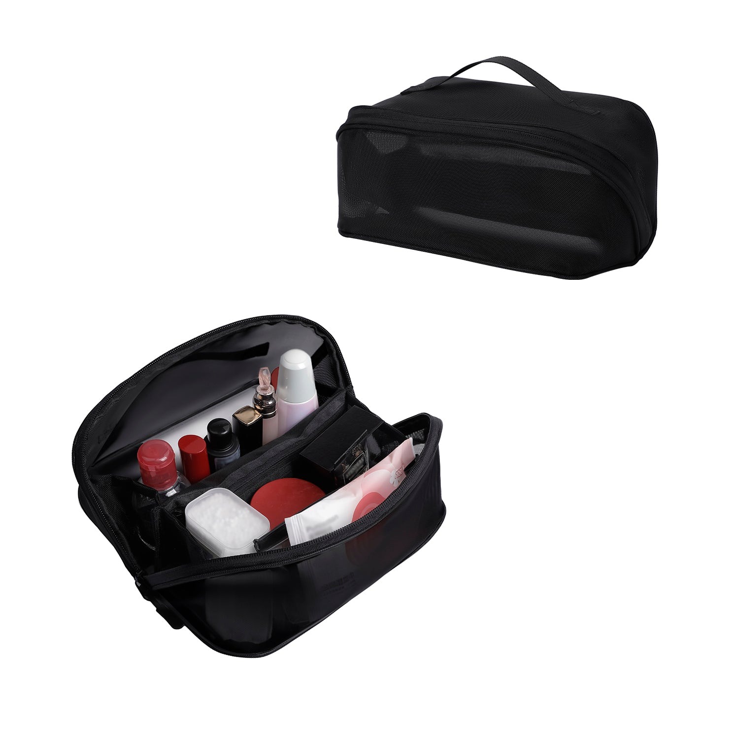 Reise-Kosmetiktasche, Kosmetiktasche mit großem Fassungsvermögen für Frauen, Kulturbeutel aus Mesh mit Organizer-Einteilung und Tragegriff