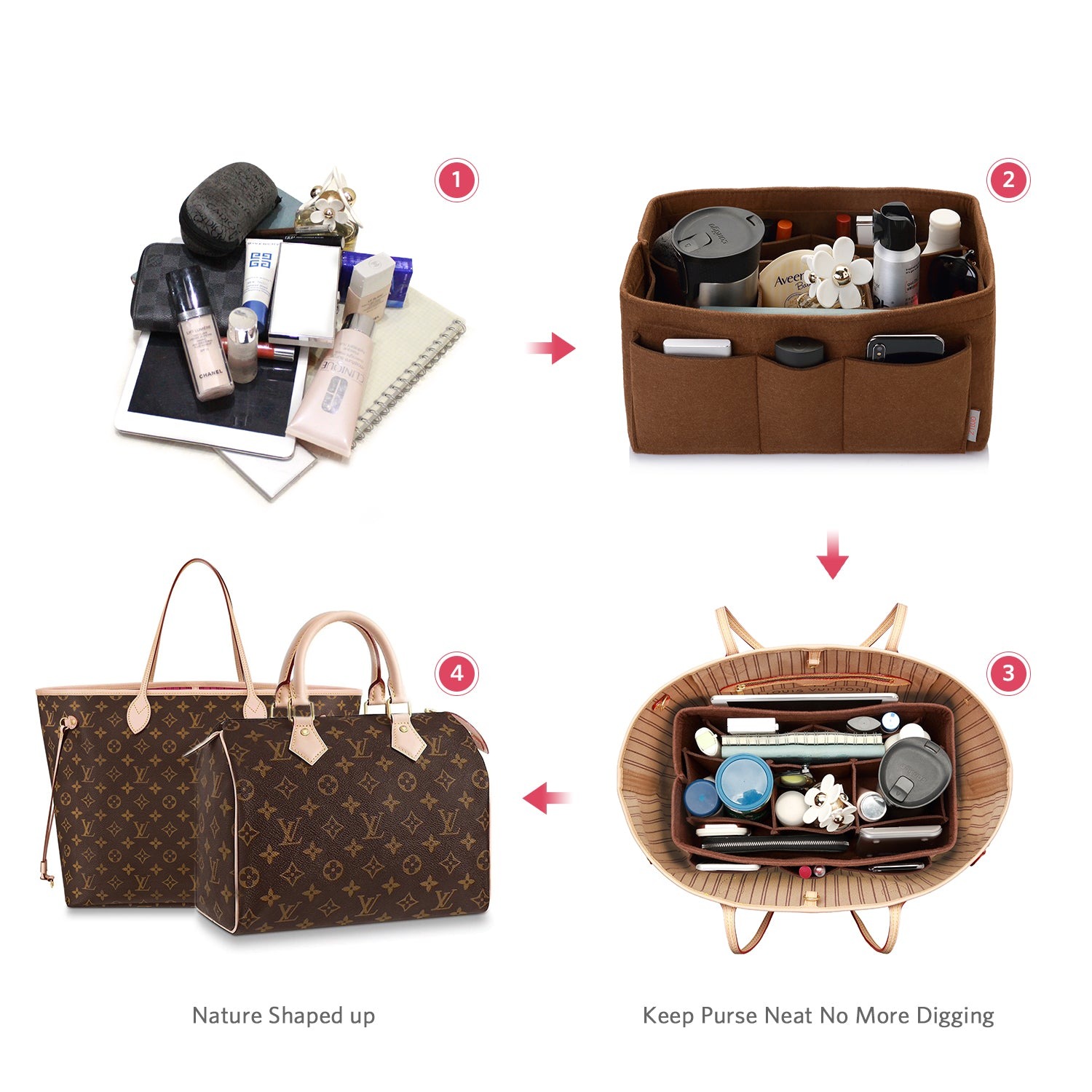 Filzeinlage-Beutelorganizer für Handtasche – Passt für LV Speedy 25 / 30 / 35 / 40, Neverfull MM / GM product image 39