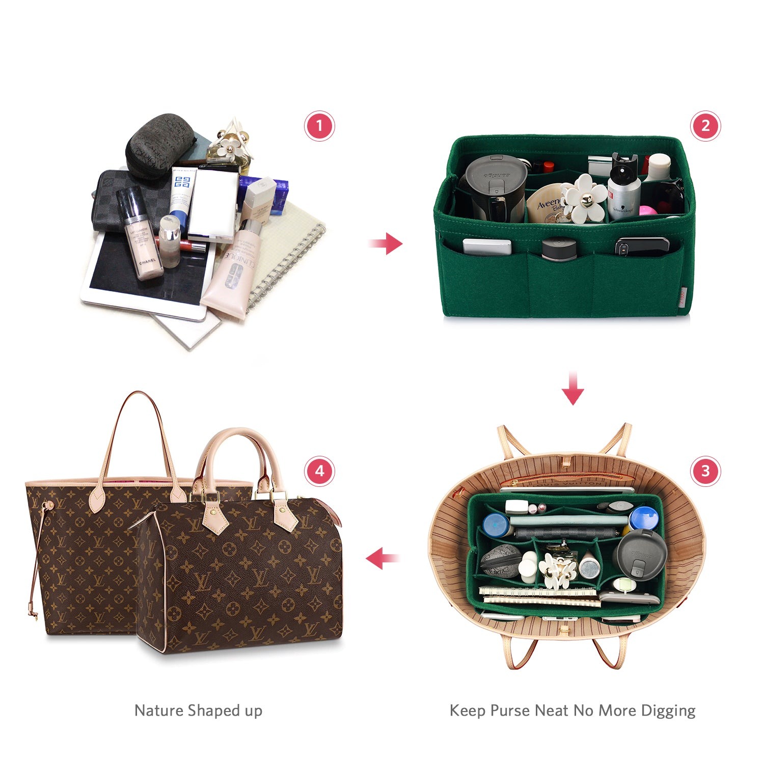 Filzeinlage-Beutelorganizer für Handtasche – Passt für LV Speedy 25 / 30 / 35 / 40, Neverfull MM / GM product image 79