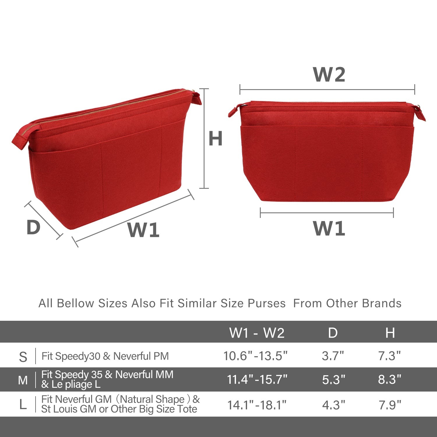 Filz-Handtaschenorganizer mit Schlüsselring-Armbändern für LV Speedy Neverfull Tote product image 10