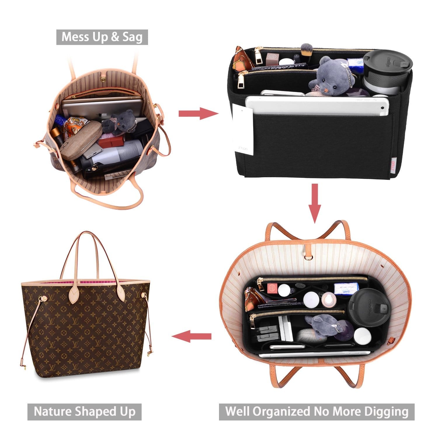 Organizer-Einlage für LV Speedy, Neverfull, Graceful, Tote – Filz-Taschenformer product image 13