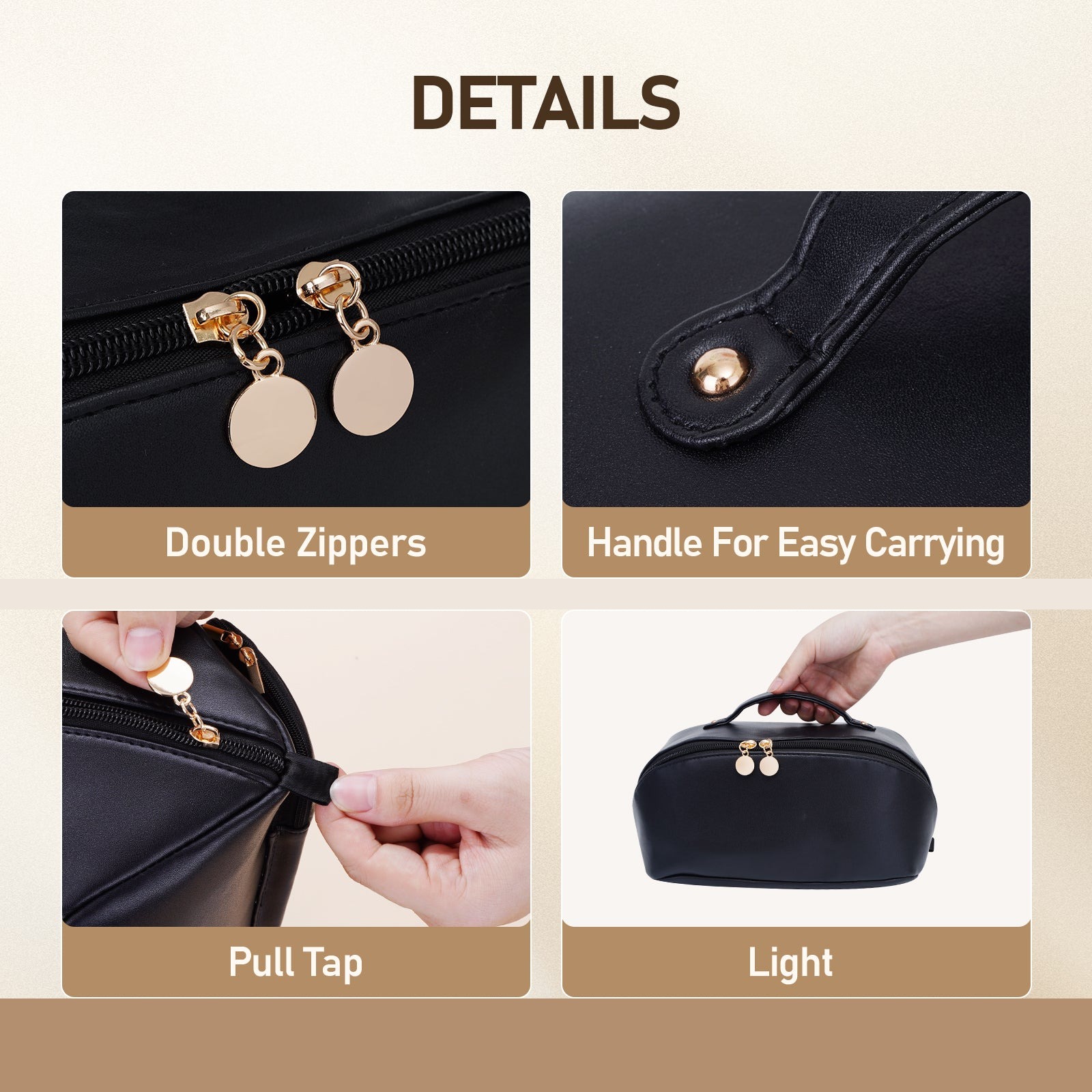 Große Kapazität, wasserdichte Kosmetiktasche aus PU-Leder für Damen – Make-up-Organizer mit Trennwand und Tragegriff product image 16