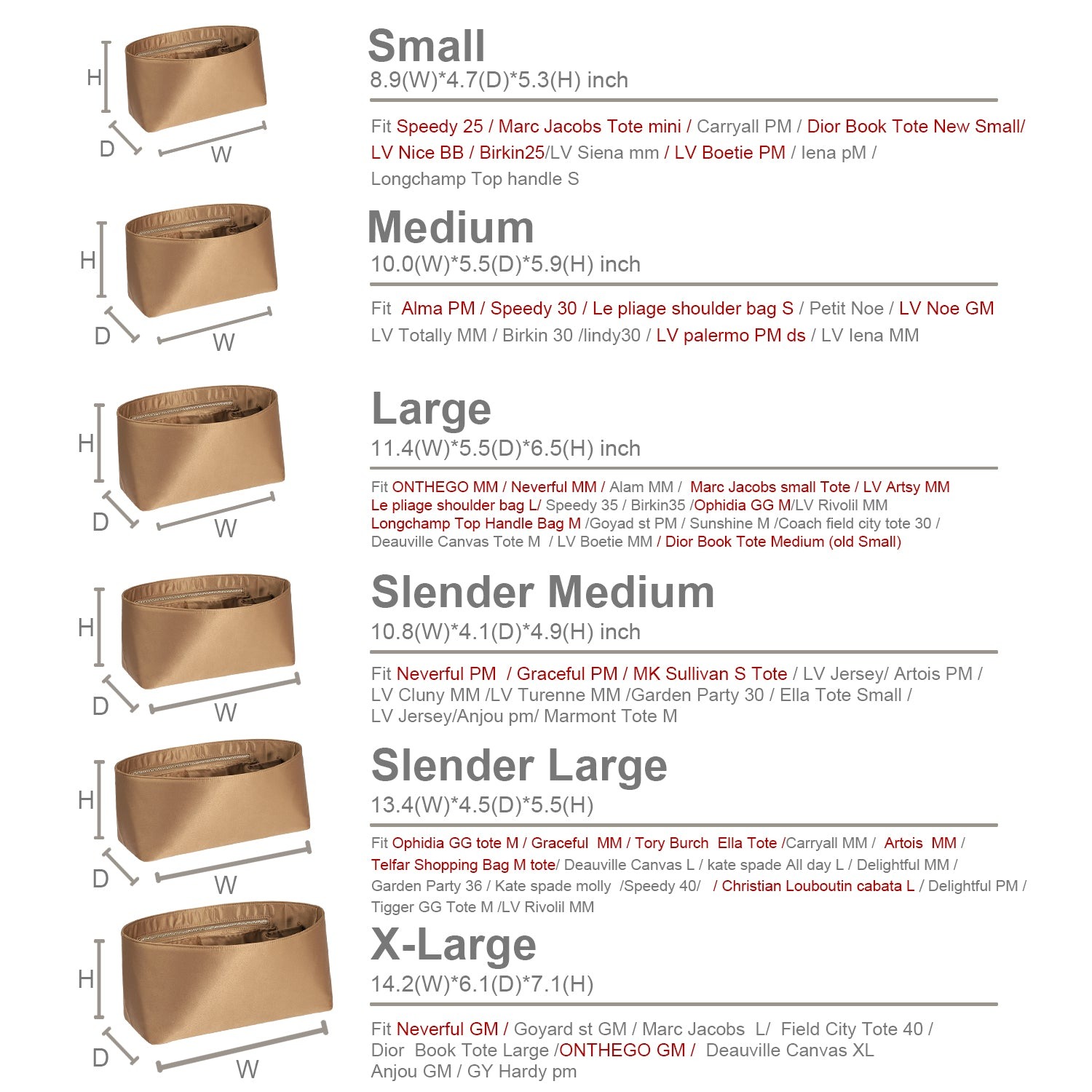 Seidiger Taschenorganizer-Einsatz für Handtaschen mit Reißverschluss – Passend für LV Neverfull, Speedy, Onthego, Artsy, Tote – 6 Größen product image 24