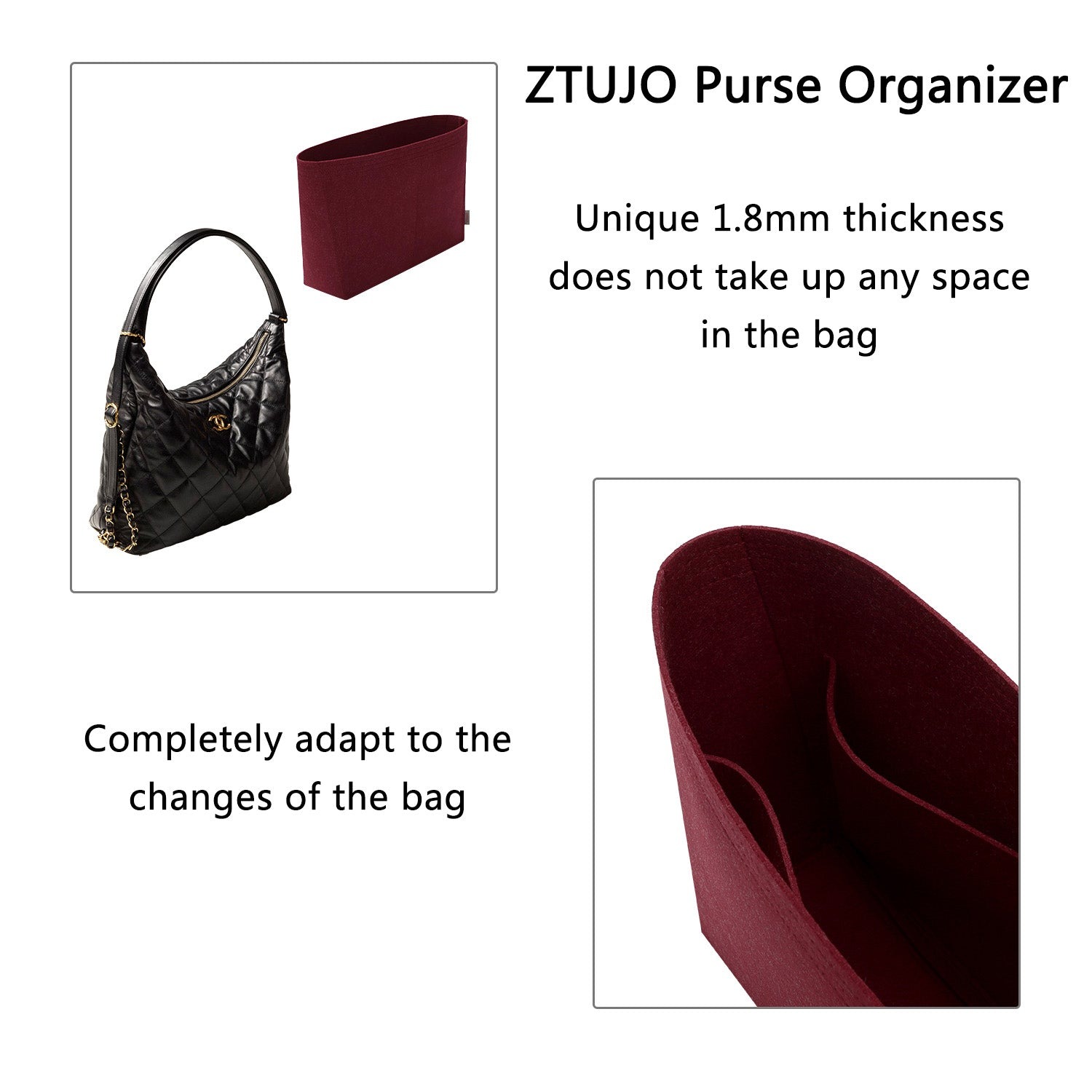 Premium Geldbörsen-Organizer für Chanel Maxi Hobo Bag – Weinrot / Individuelle Farbe product image 6