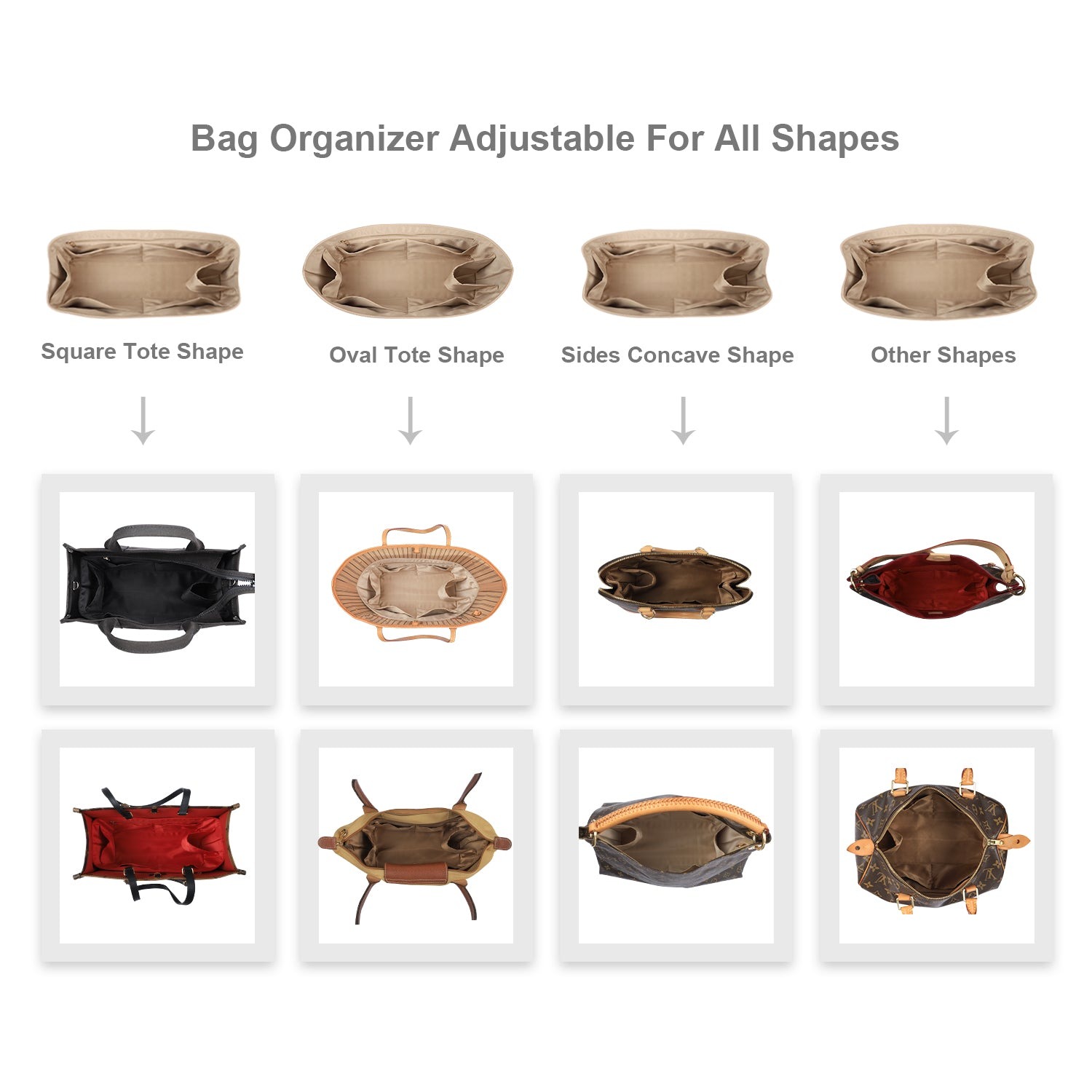 Seidiger Taschenorganizer-Einsatz für Handtaschen mit Reißverschluss – Passend für LV Neverfull, Speedy, Onthego, Artsy, Tote – 6 Größen product image 6