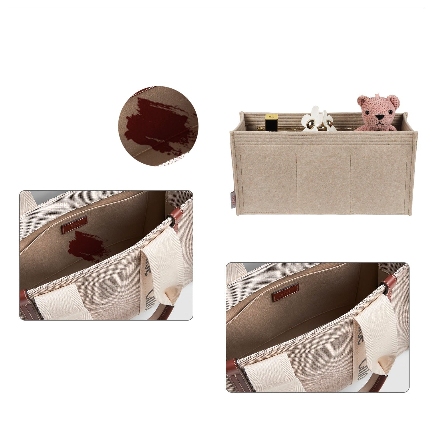 Chloé Woody Tote Small / Medium / Large Organizer für die Handtasche – Perfekt sitzender Einsatz aus Premium-Filz mit 7 Taschen product image 4