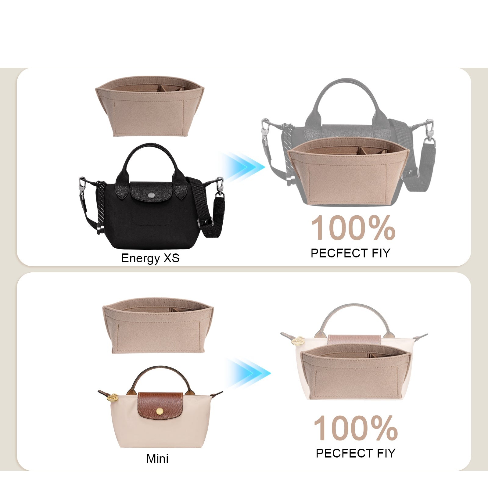 Taschenorganizer-Einlage für Longchamp Le Pliage Mini und Xtra XS Handtasche, Xtra XS Pouch product image 5