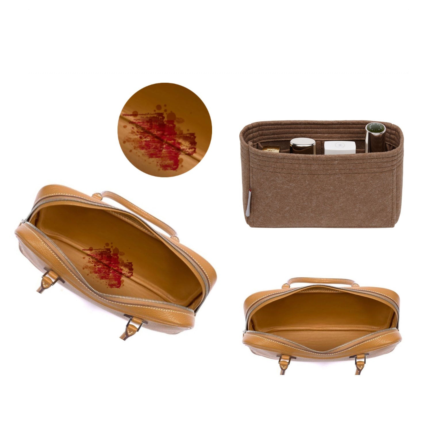 Premium Handtaschen-Organizer für Hermes Plume 20 – 3 Fächer, weicher Filz detail image 3
