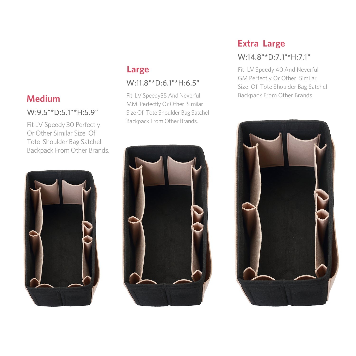 Filz Handtaschen-Organizer – Extra Large (passt für Speedy 40 / Neverfull GM) product image 44