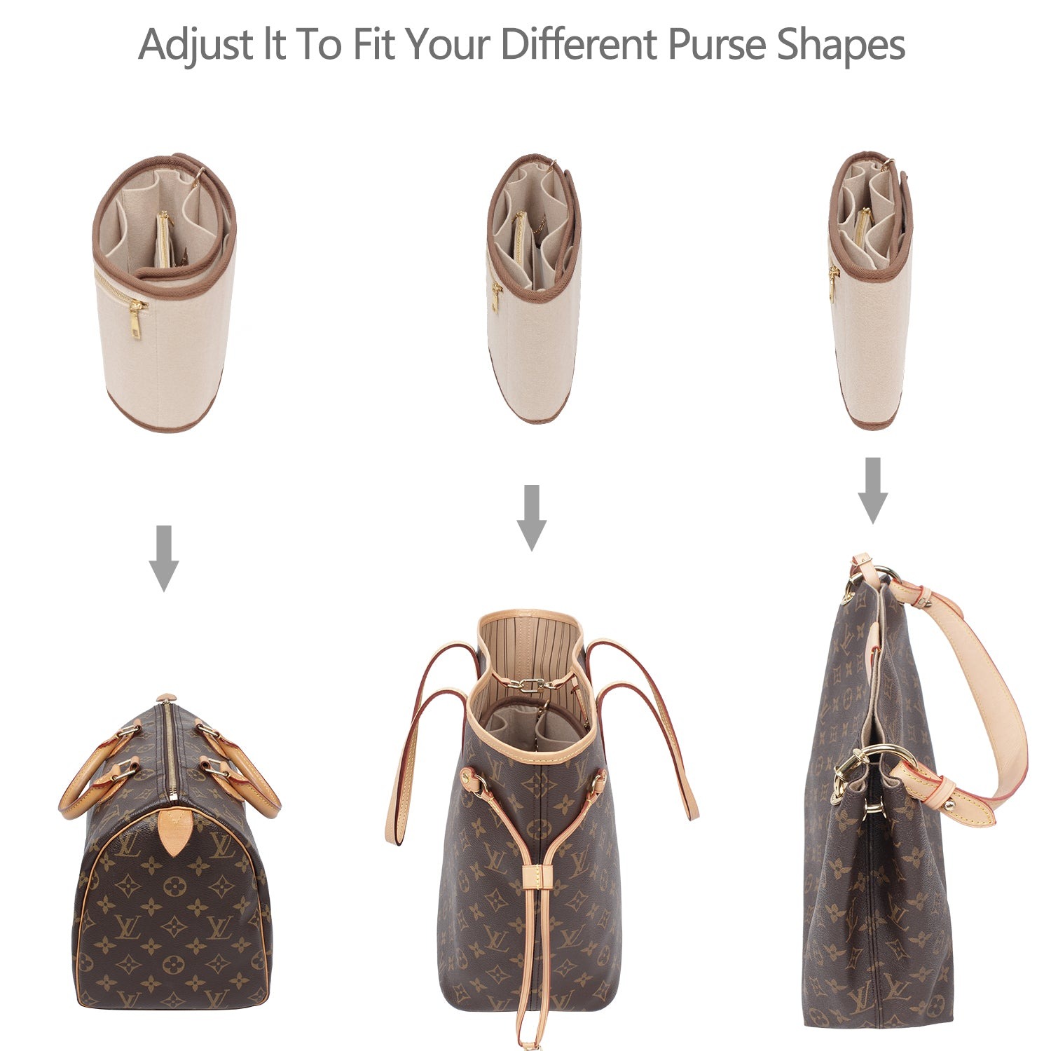Filzeinlage für Handtaschen-Organizer für Speedy, Neverfull, Tote – Einheitsgröße, 3 Farben product image 5