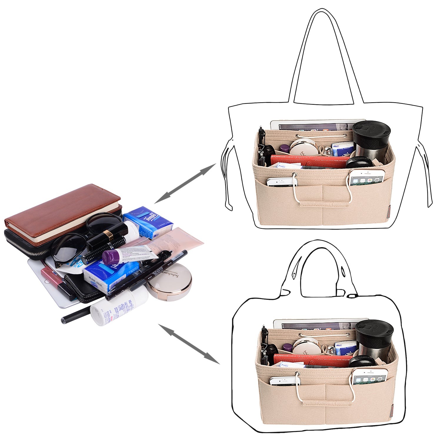 Mehrfachtaschen-Filz-Organizer für Handtaschen mit Griffen – Passend für LV Speedy 30, 35 & Neverfull MM (Medium/Large) product image 25