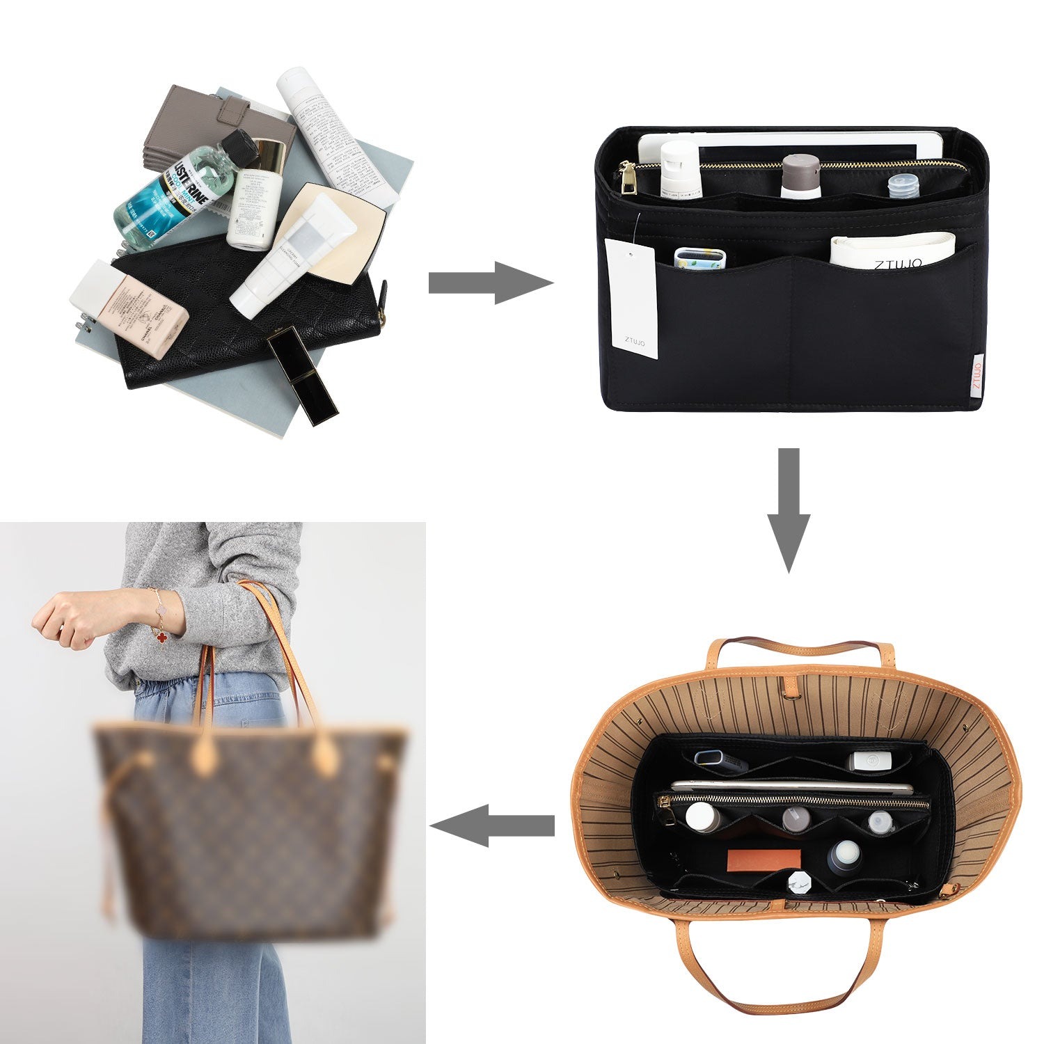 Taschenorganizer für LV Speedy Neverfull Tote – 6 Größen, Filz-Tascheneinsatz mit Reißverschluss product image 124