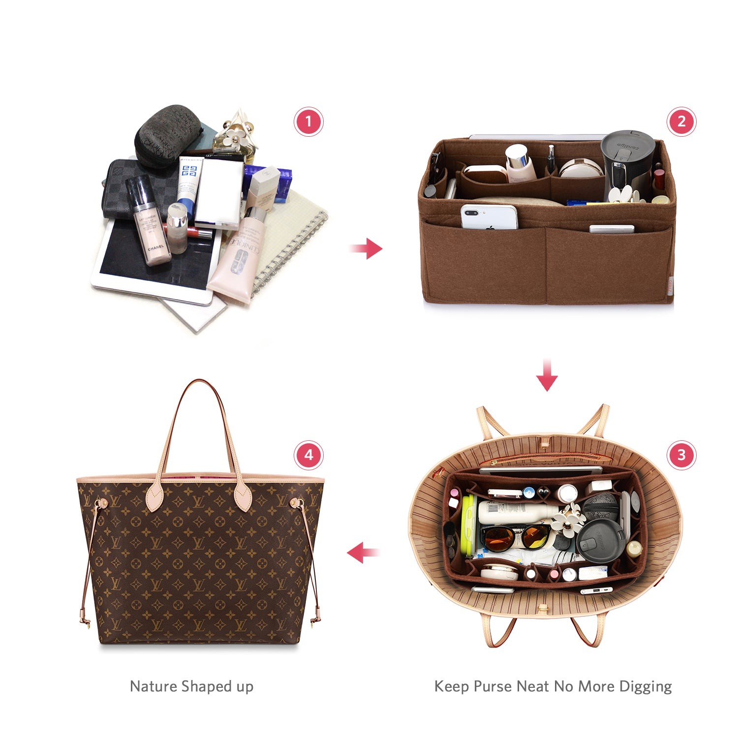 Filz Handtaschen-Organizer – Extra Large (passt für Speedy 40 / Neverfull GM) product image 41
