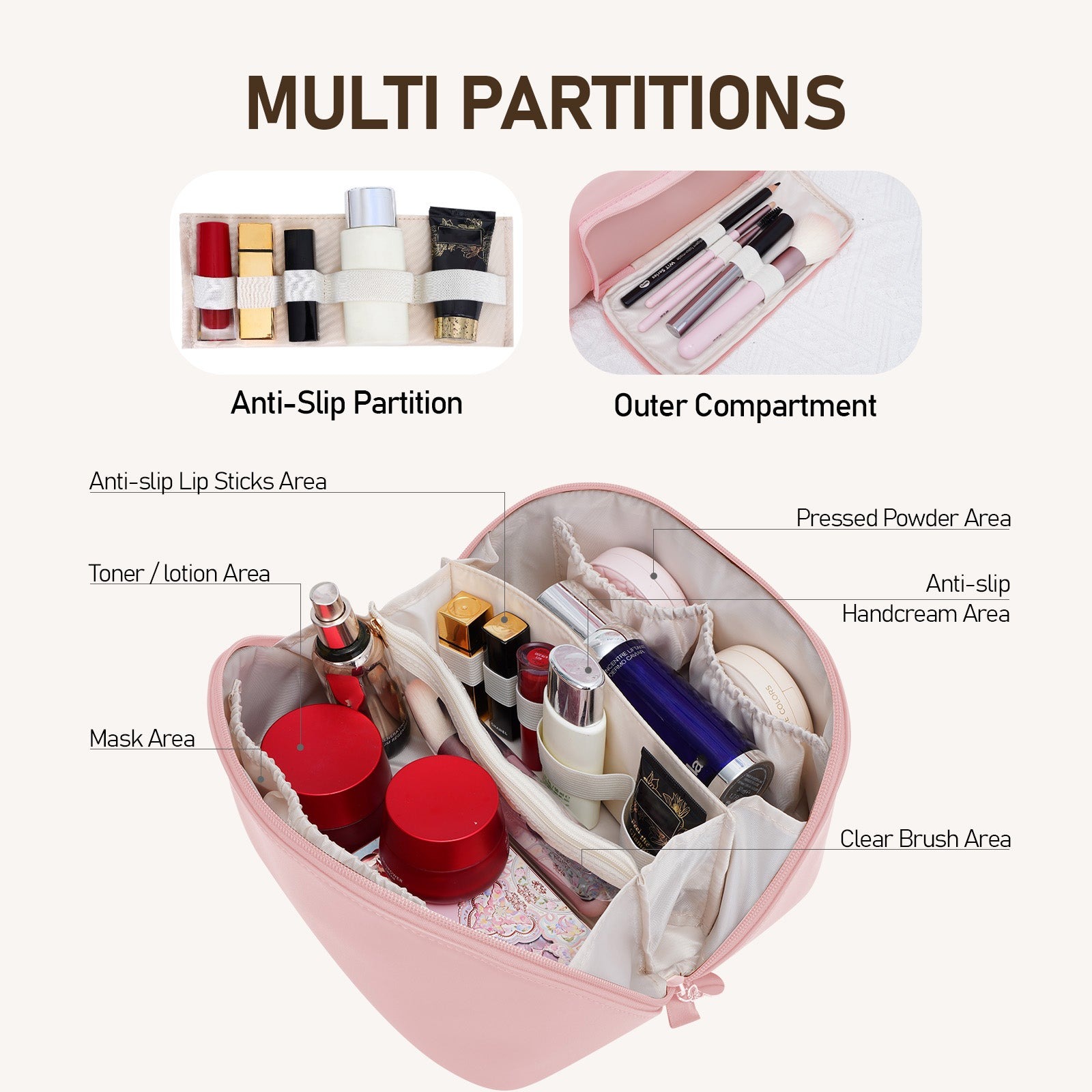 Große Kapazität, wasserdichte Kosmetiktasche aus PU-Leder für Damen – Make-up-Organizer mit Trennwand und Tragegriff product image 38