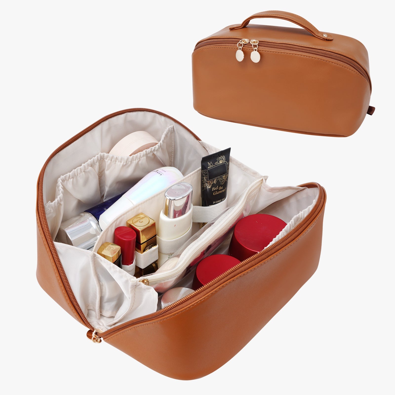 Große Kapazität, wasserdichte Kosmetiktasche aus PU-Leder für Damen – Make-up-Organizer mit Trennwand und Tragegriff product image 29