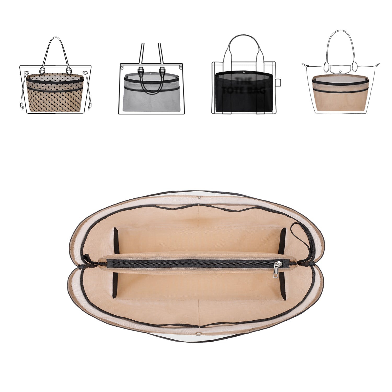 Handtaschen-Organizer-Einlage für Handtaschen – Mesh-Taschenorganizer mit Reißverschluss, passt für Speedy, Neverfull PM/MM, Le Pliage – Mittel, Groß, X-Groß product image 2