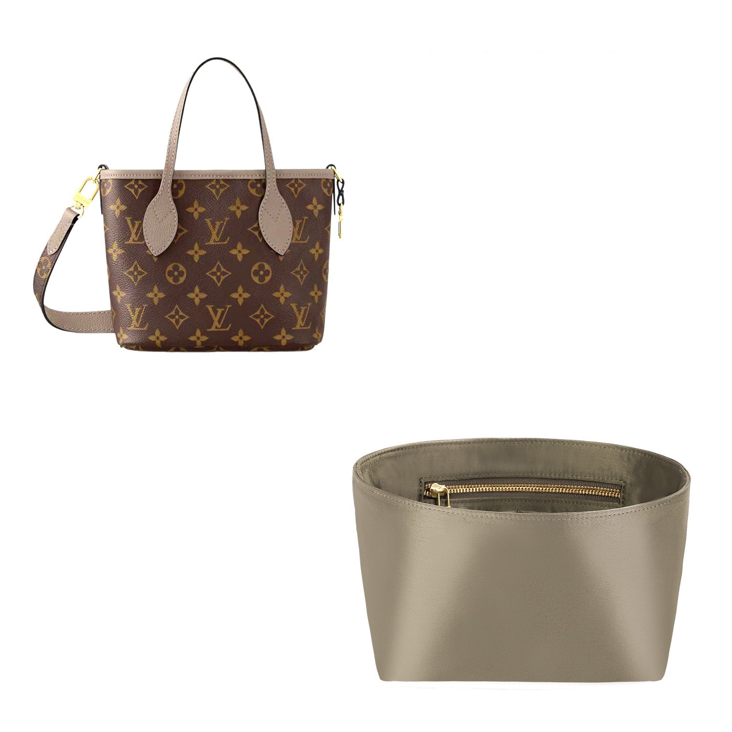 Einsatz für LV Neverfull Inside Out BB – Silks & Satins, 7 Fächer