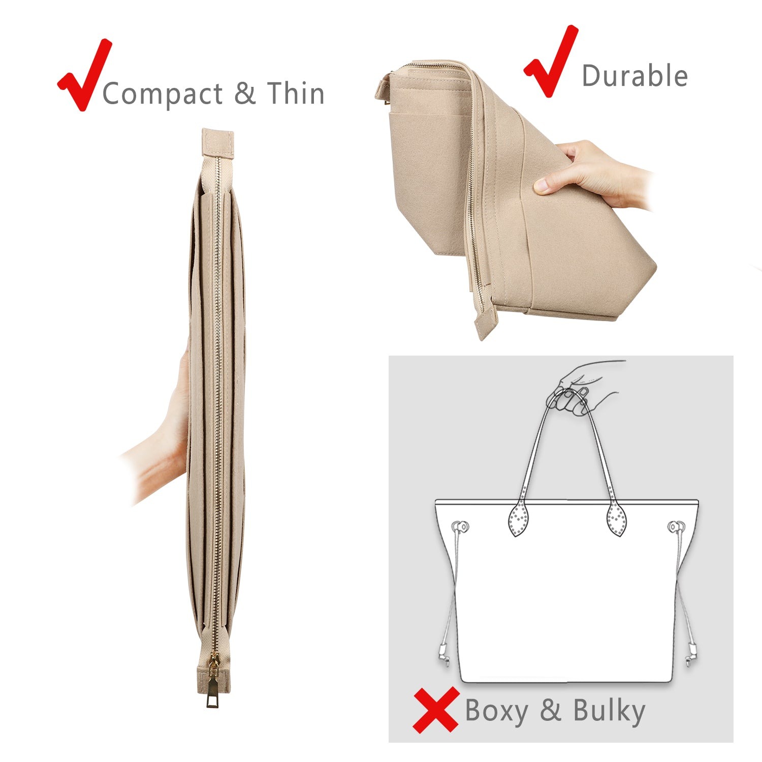 Filz-Handtaschenorganizer mit Schlüsselring-Armbändern für LV Speedy Neverfull Tote product image 4