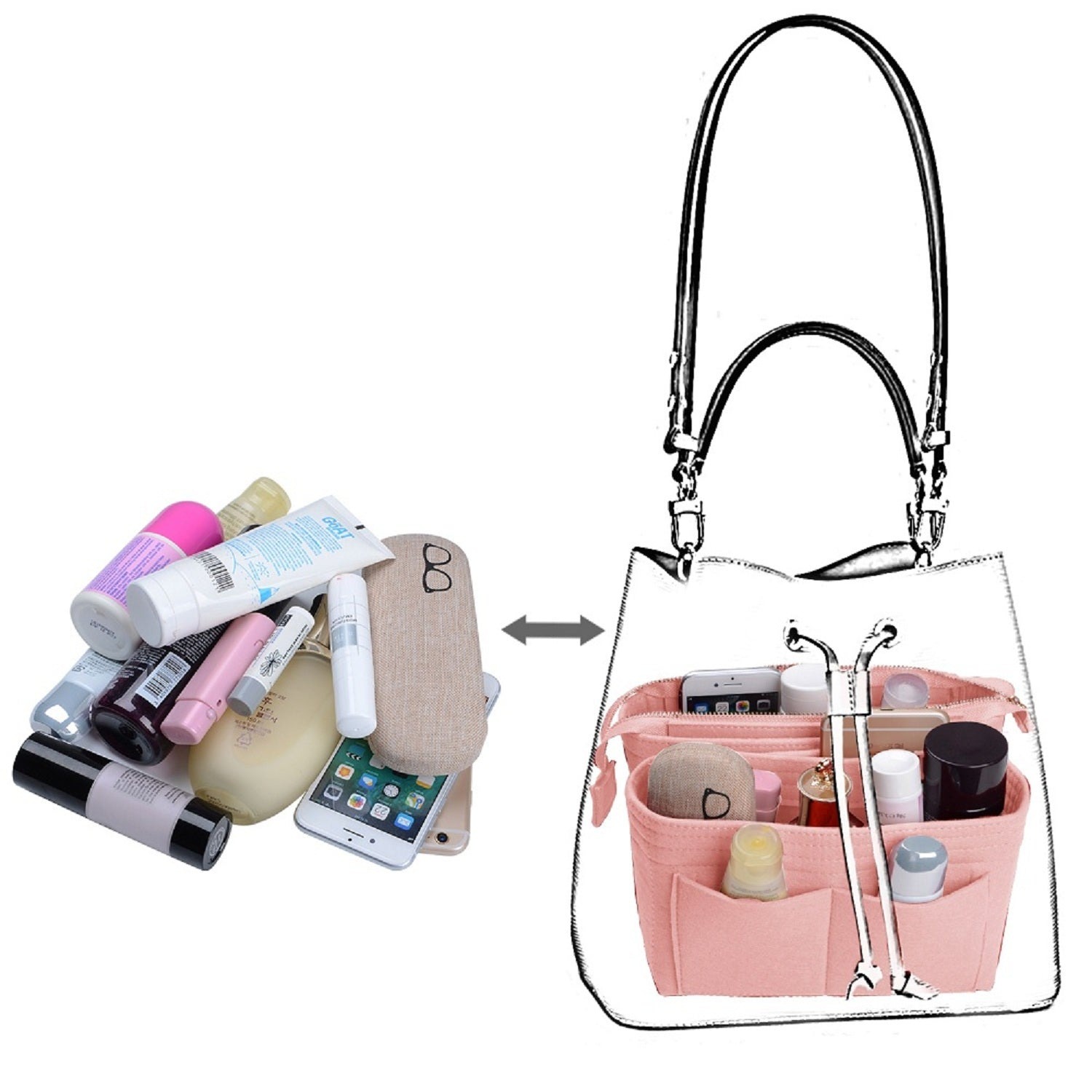 Handtaschen-Organizer, Bag-in-Bag-Einsatz im 2er-Pack für LV NeoNoé Noé-Serie product image 6
