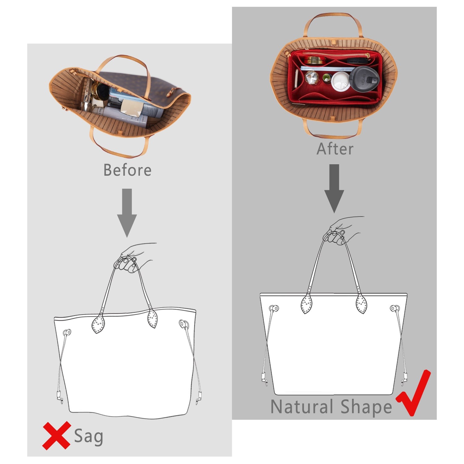 Filz-Einsatz für Handtaschen mit Flaschenhalter – Schlank Medium, Large, X-Large product image 14