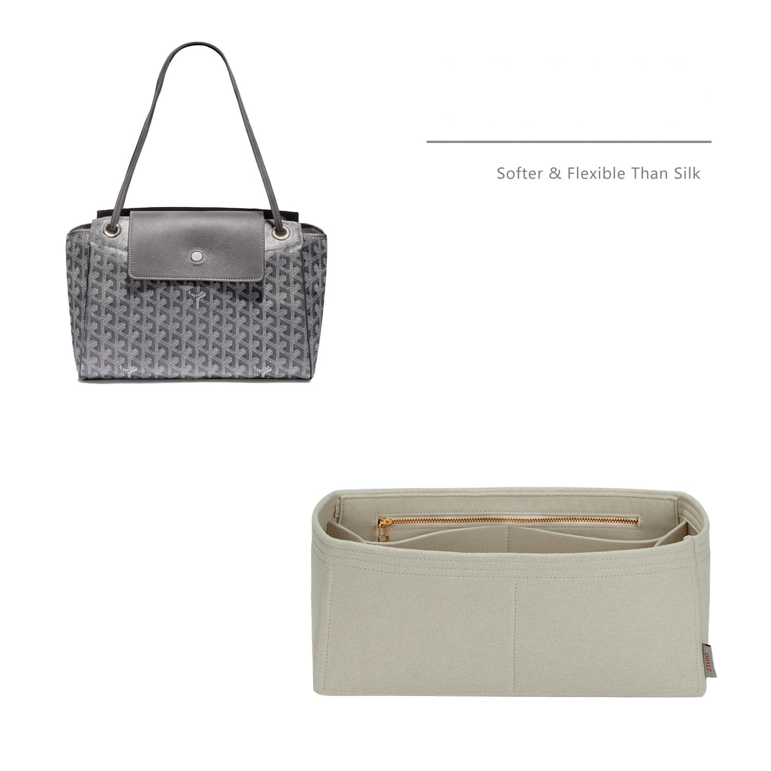 Taschenorganizer für Goyard Rouette PM – Filzeinlage mit 7 Taschen (Warmgrau / Sonderfarbe)