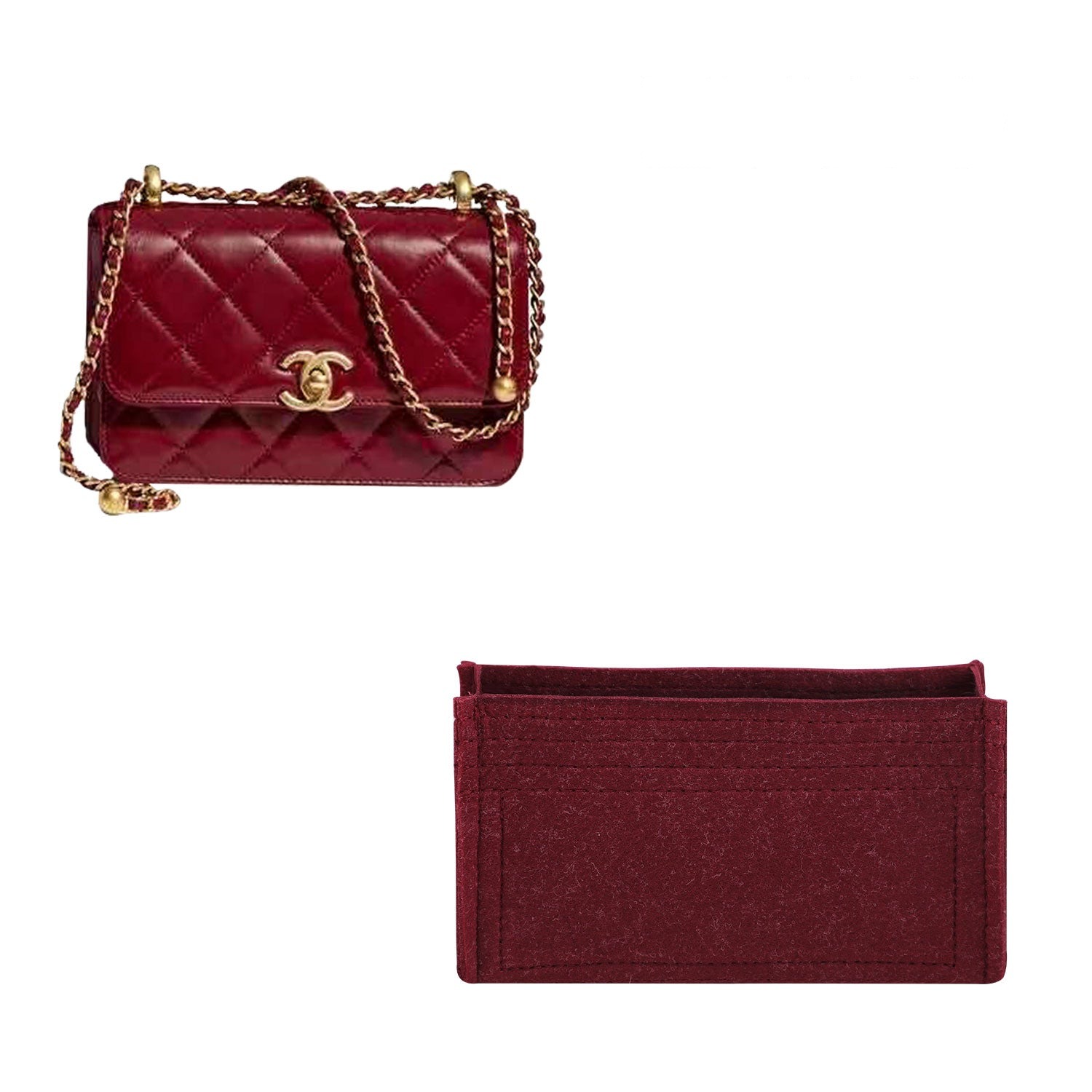 Taschenorganizer für Chanel 2021 Double Gold Ball CF Mini 19 / 22 – 3 Fächer, Filz