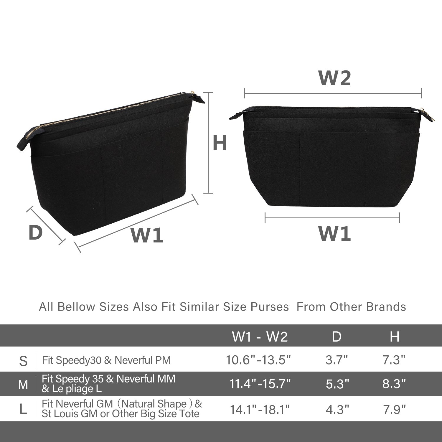 Filz-Handtaschenorganizer mit Schlüsselring-Armbändern für LV Speedy Neverfull Tote product image 24