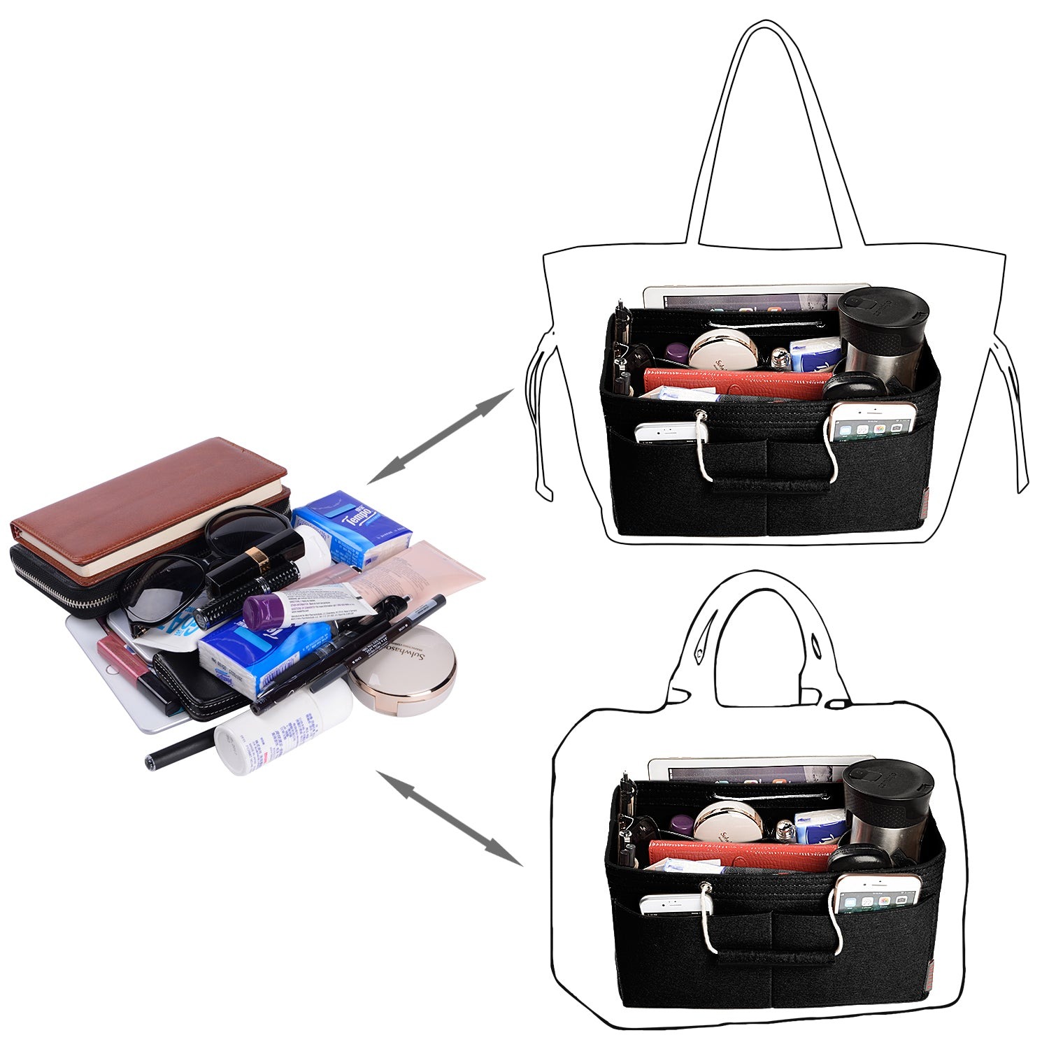 Mehrfachtaschen-Filz-Organizer für Handtaschen mit Griffen – Passend für LV Speedy 30, 35 & Neverfull MM (Medium/Large) product image 18