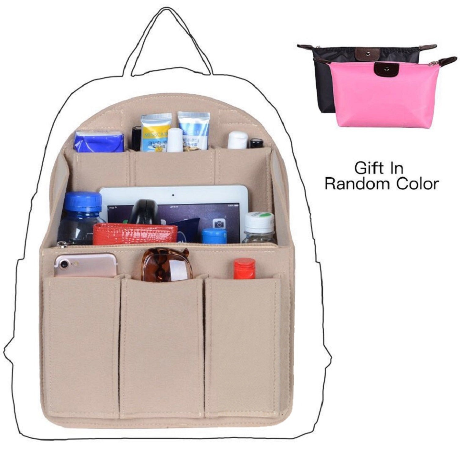 Filz-Organizer für Rucksäcke – Passend für runde und eckige Taschen, Beige/Grau/Kaffee/Schwarz detail image 20