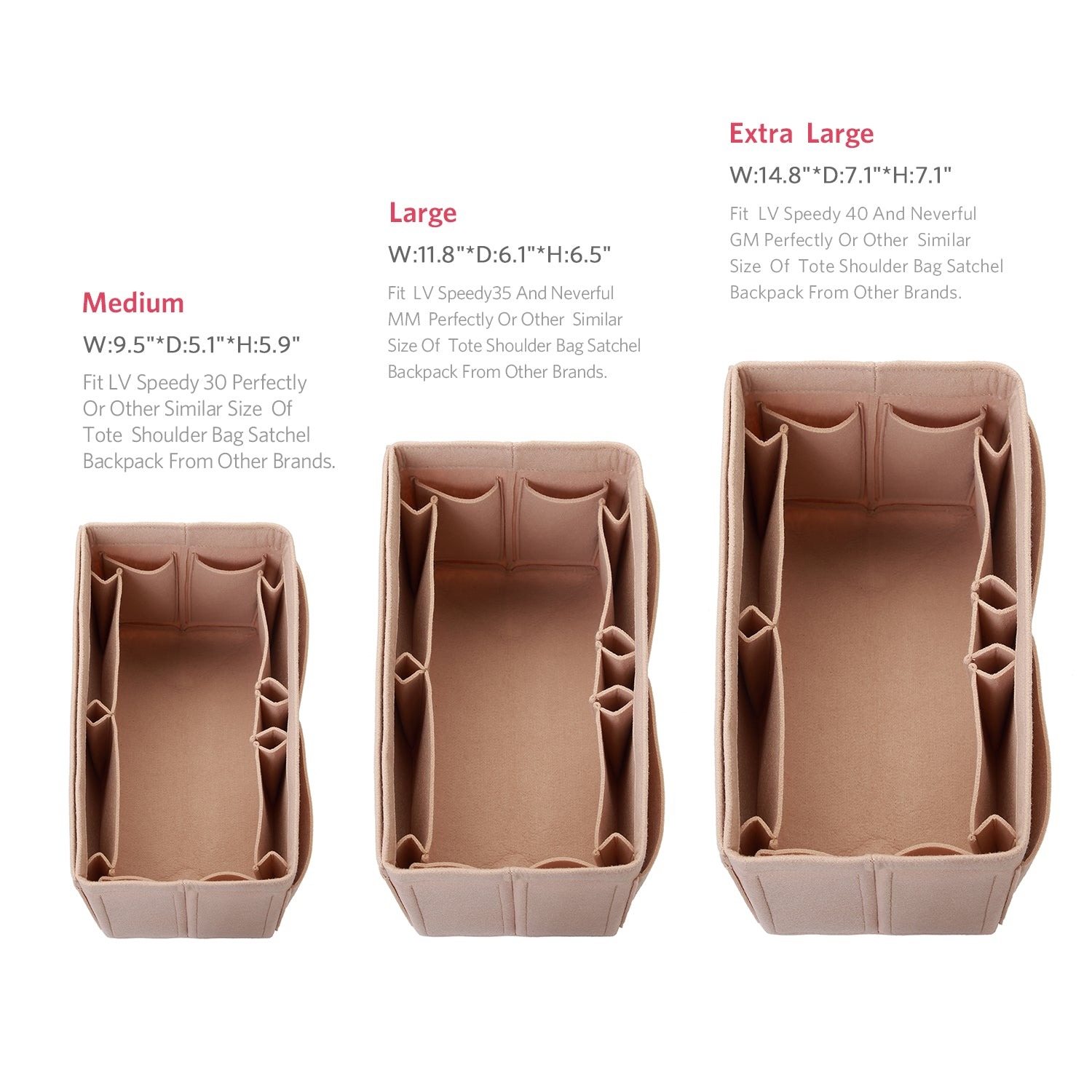 Filz Handtaschen-Organizer – Extra Large (passt für Speedy 40 / Neverfull GM) detail image 1