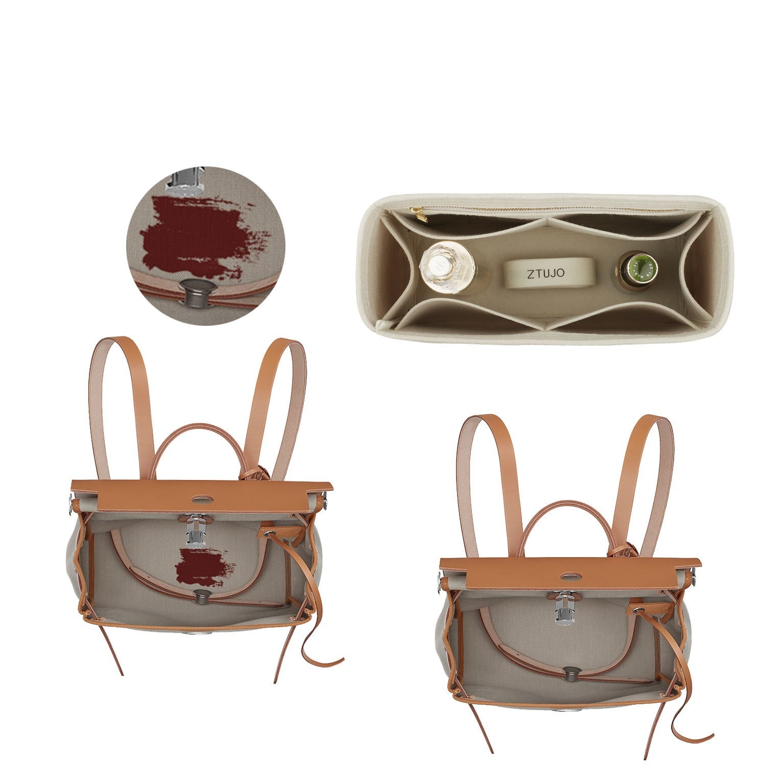 Taschenorganizer für Hermes Herbag Rucksack – 7 Fächer, YKK-Reißverschluss, Warmgrau / Individuelle Farbe product image 5
