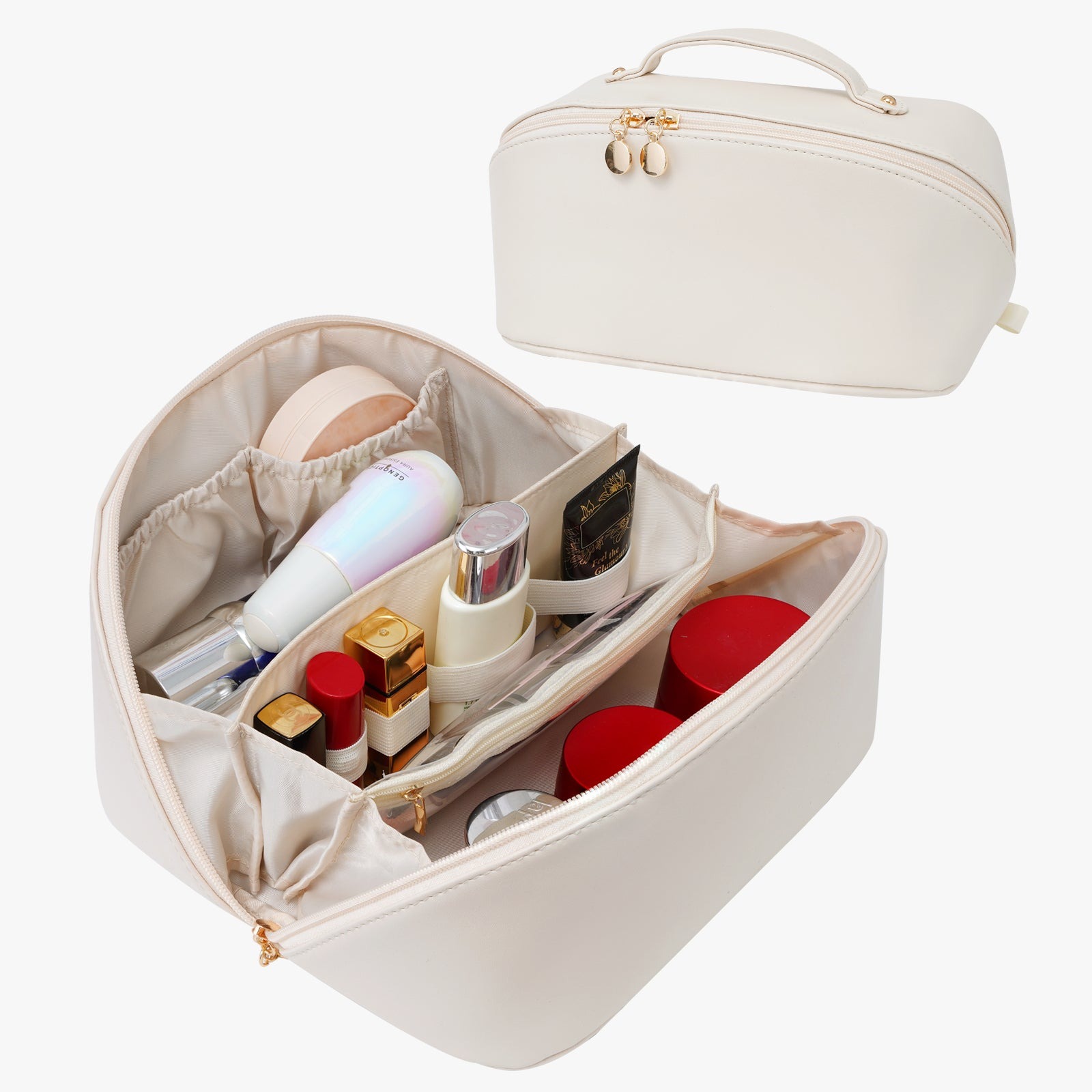 Große Kapazität, wasserdichte Kosmetiktasche aus PU-Leder für Damen – Make-up-Organizer mit Trennwand und Tragegriff product image 46