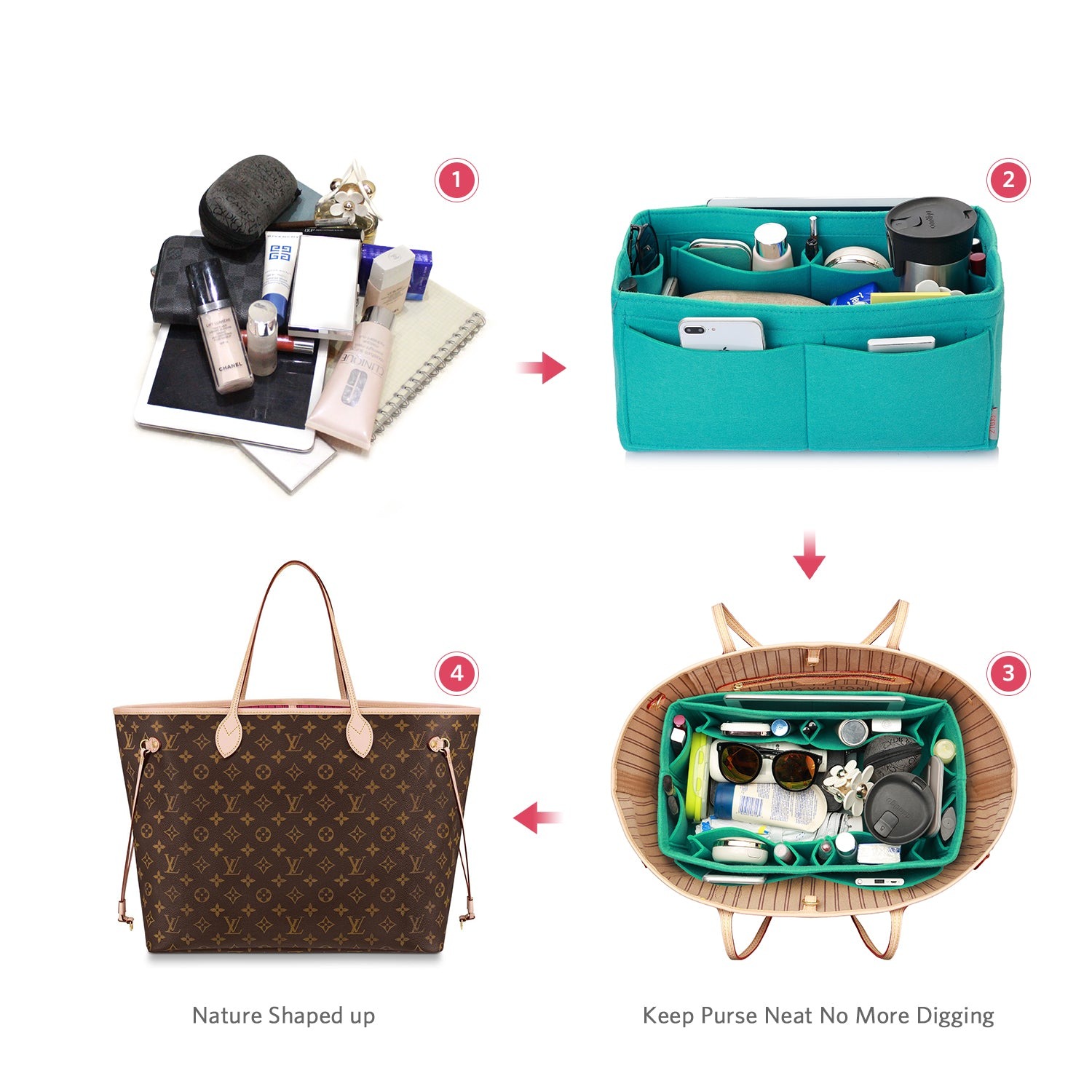 Filz Handtaschen-Organizer – Extra Large (passt für Speedy 40 / Neverfull GM) product image 34