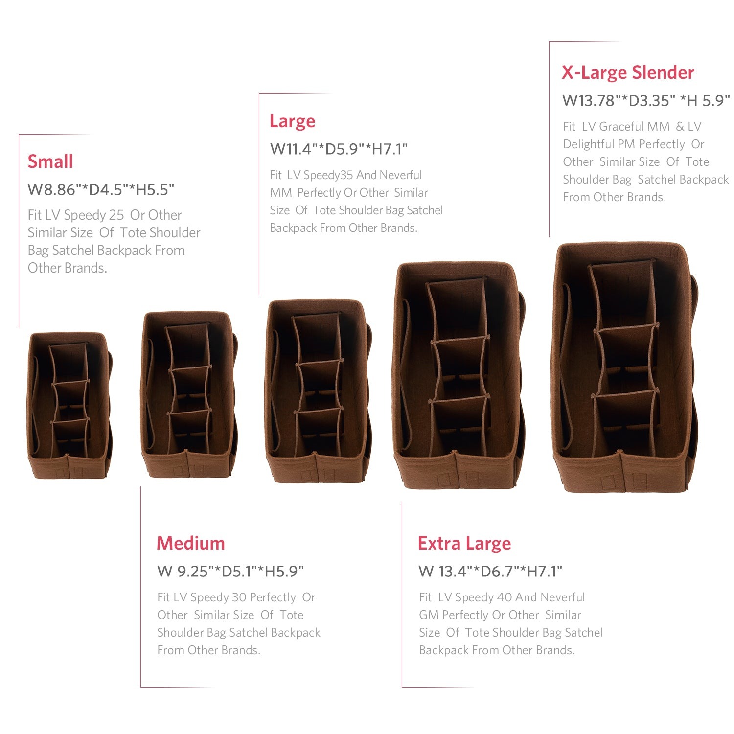 Filzeinlage-Beutelorganizer für Handtasche – Passt für LV Speedy 25 / 30 / 35 / 40, Neverfull MM / GM product image 35
