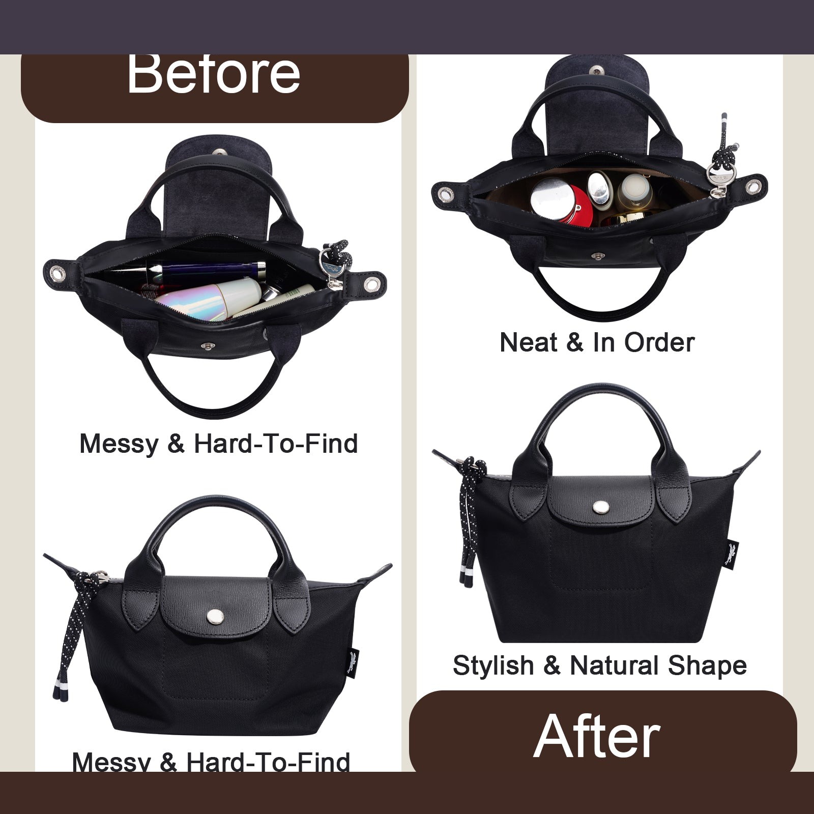 Taschenorganizer-Einlage für Longchamp Le Pliage Mini und Xtra XS Handtasche, Xtra XS Pouch product image 7