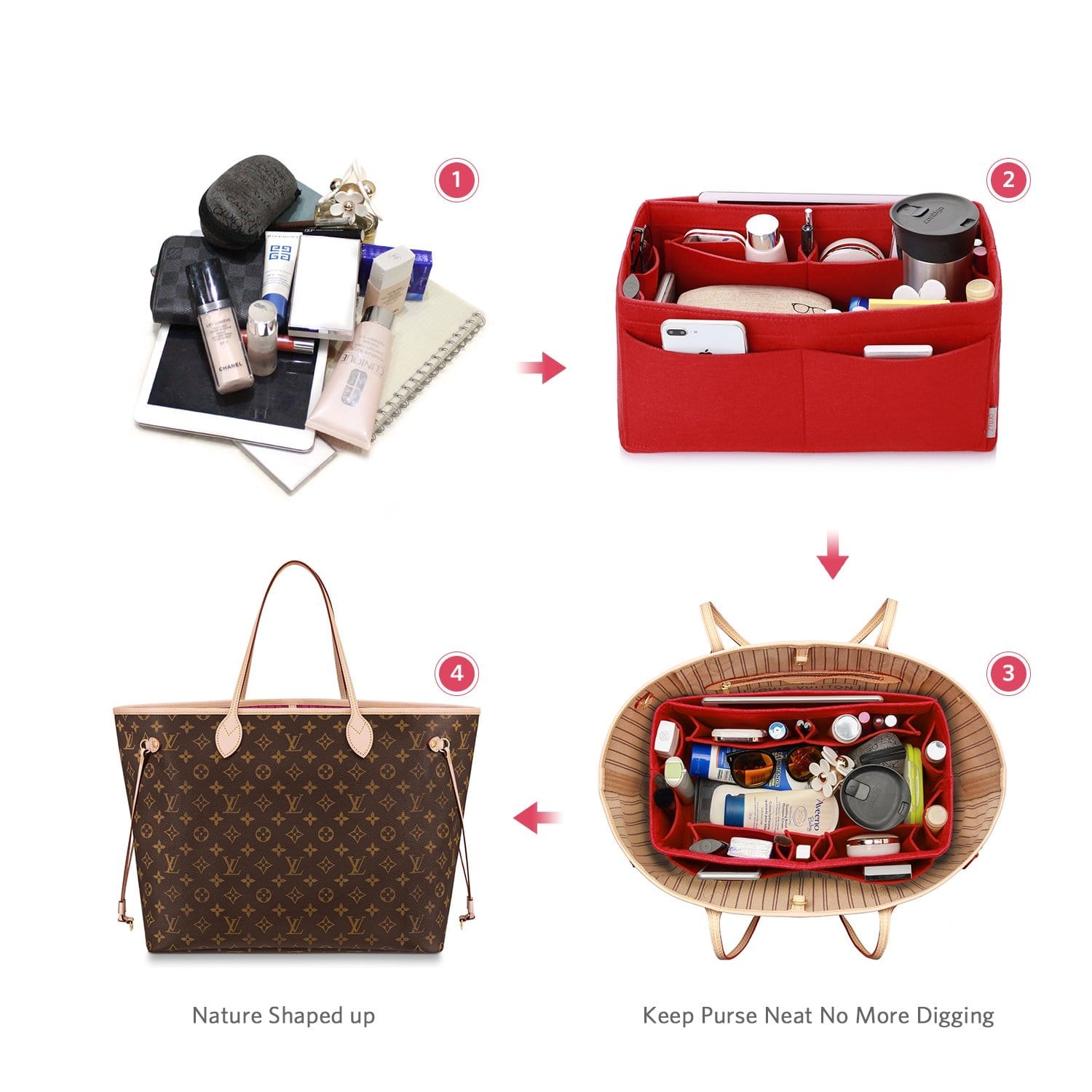 Filz Handtaschen-Organizer – Extra Large (passt für Speedy 40 / Neverfull GM) product image 76