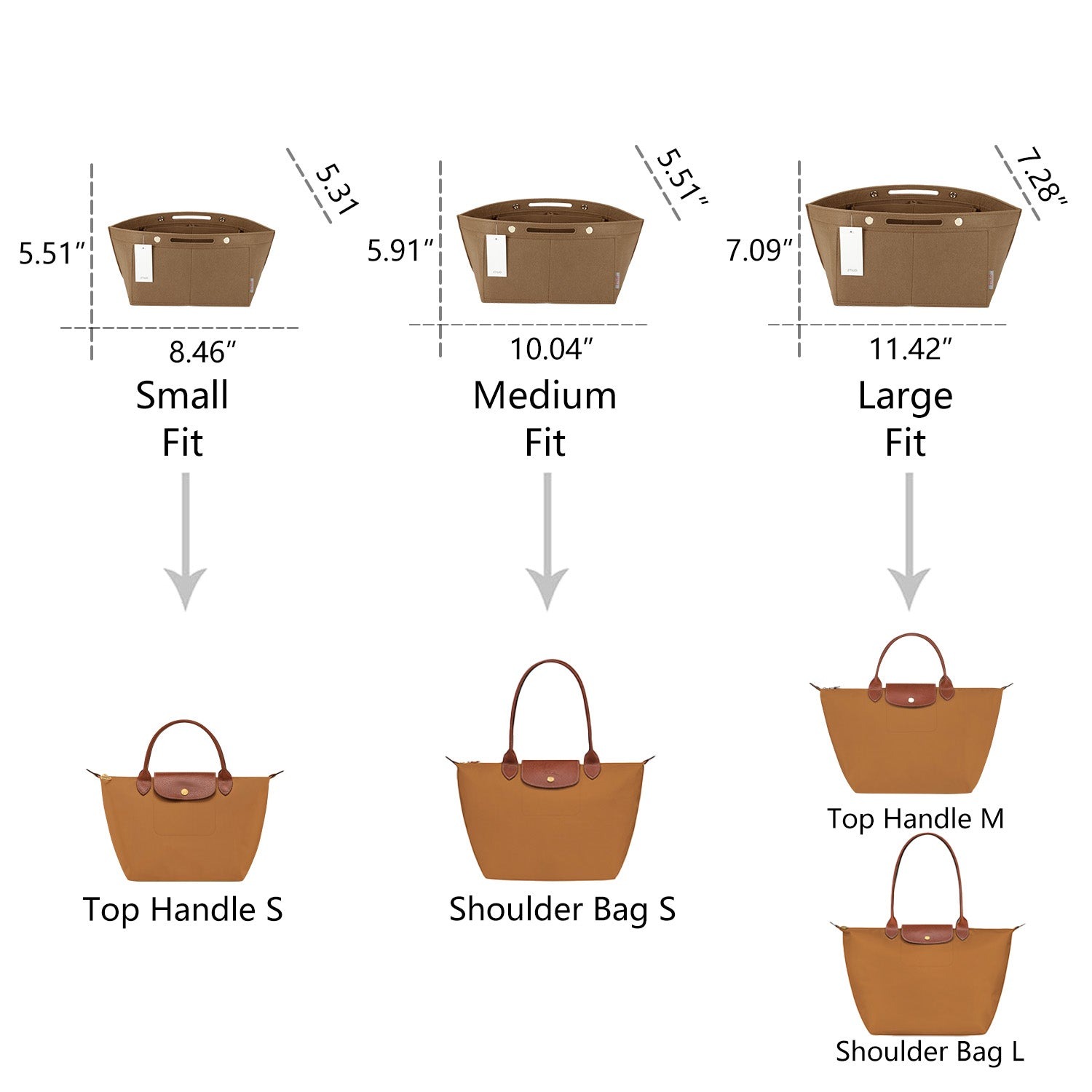 Einsatz für Handtaschen-Organizer für Longchamp Le Pliage – Passend für Top Handle S/M & Schultertasche S/L detail image 18