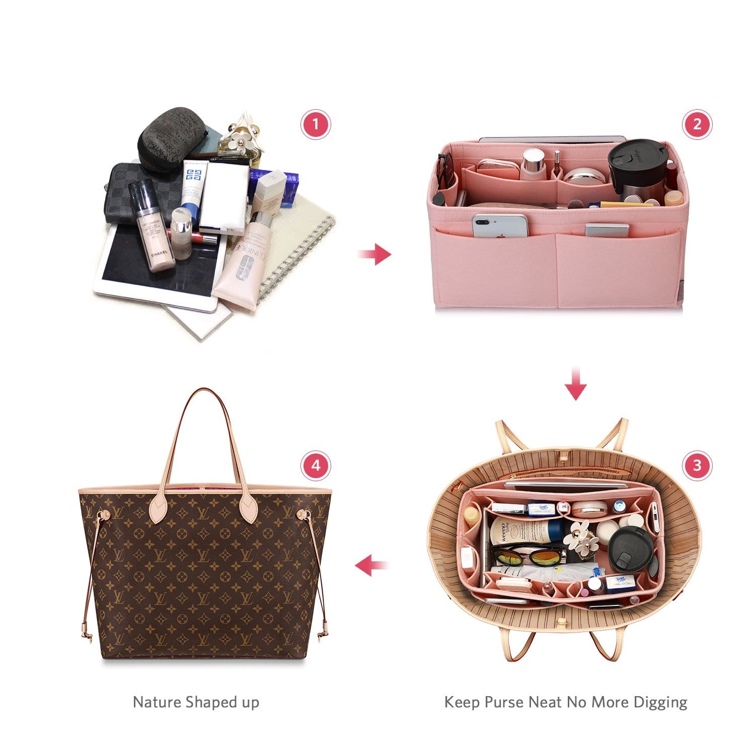 Filz Handtaschen-Organizer – Extra Large (passt für Speedy 40 / Neverfull GM) product image 55