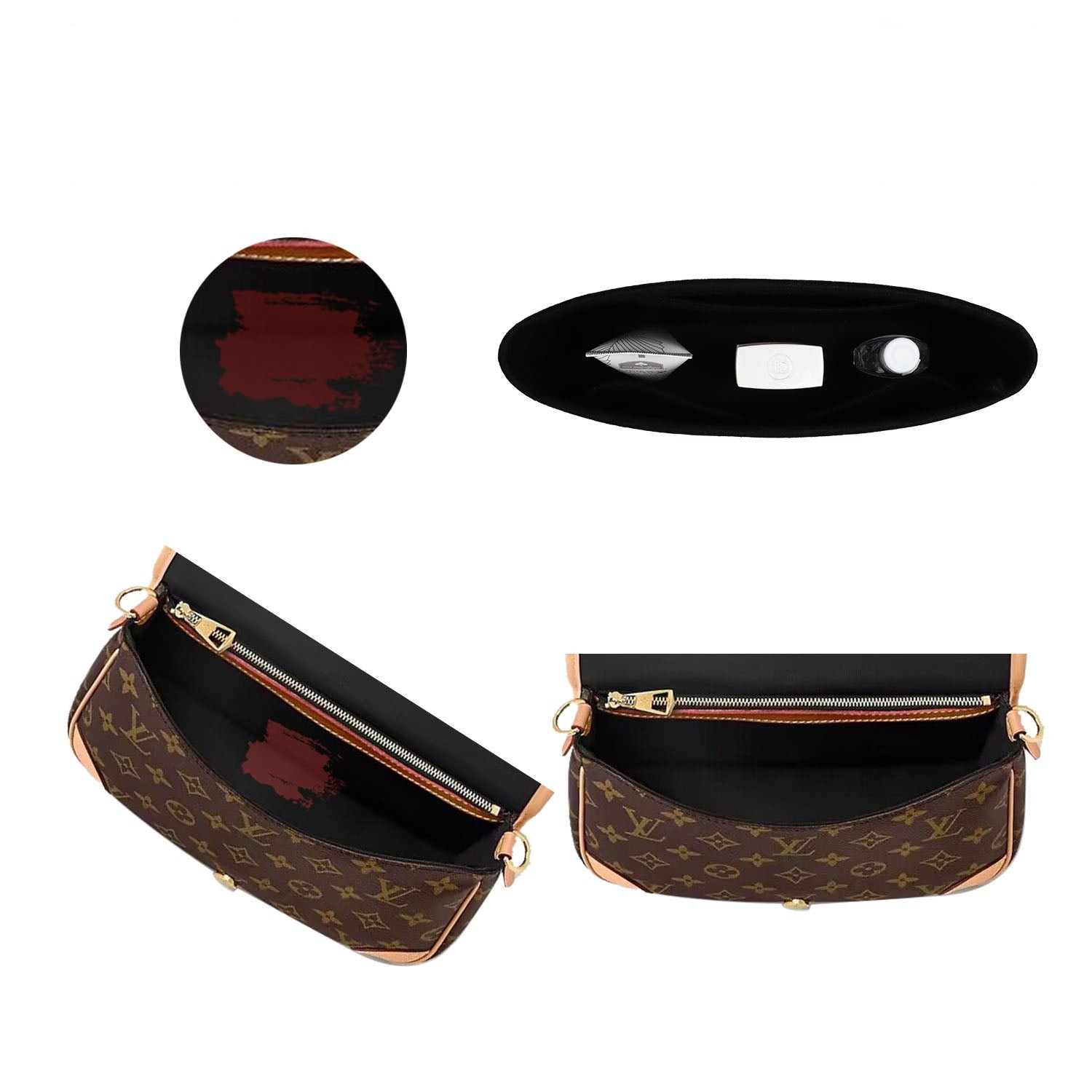 Taschenorganizer für LV Diane – 3-taschen Filzeinlage (Schwarz / Individuelle Farbe) product image 4