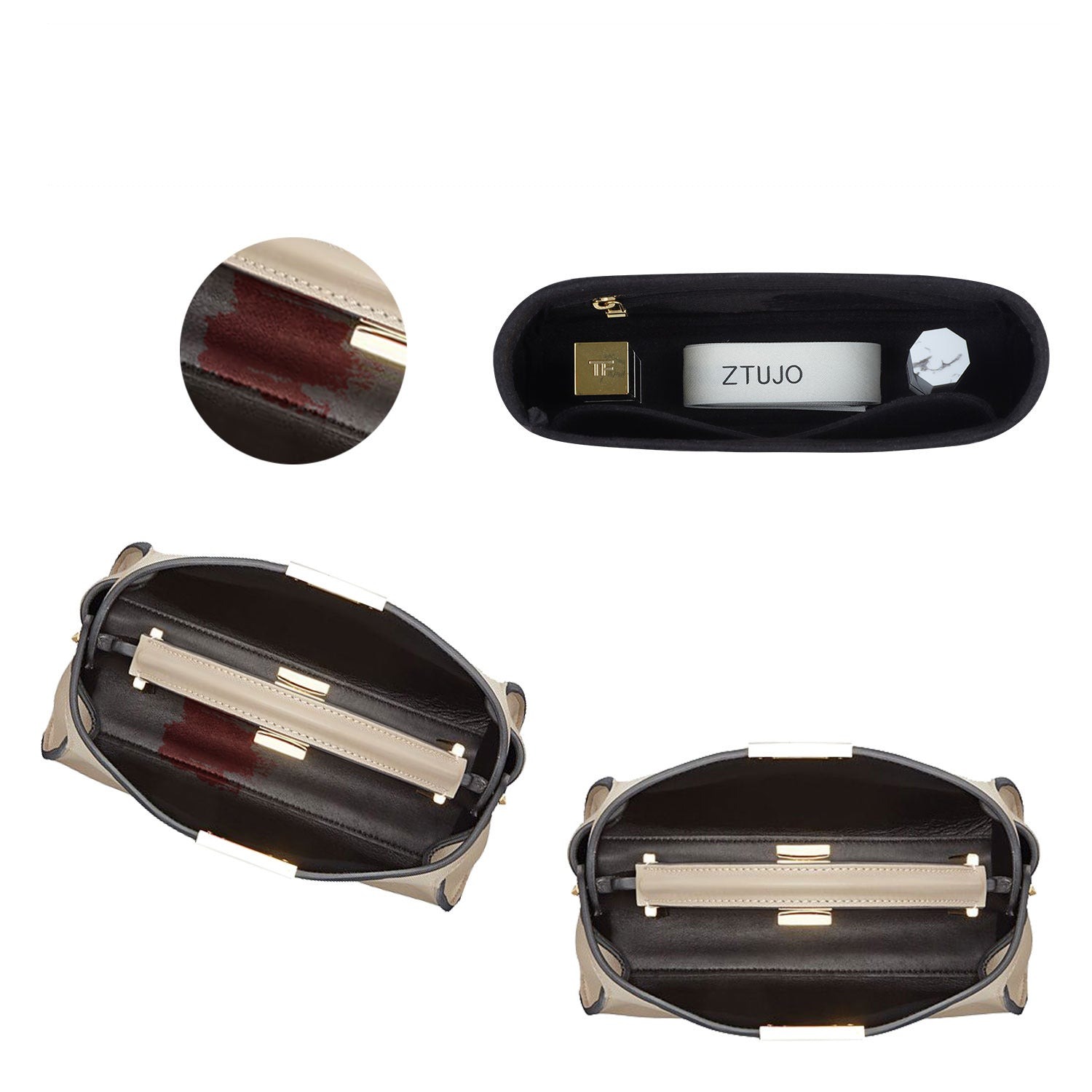 Taschen-Organizer für Fendi Peekaboo Essentially – Premium-Filzeinlage mit YKK-Reißverschlüssen detail image 4