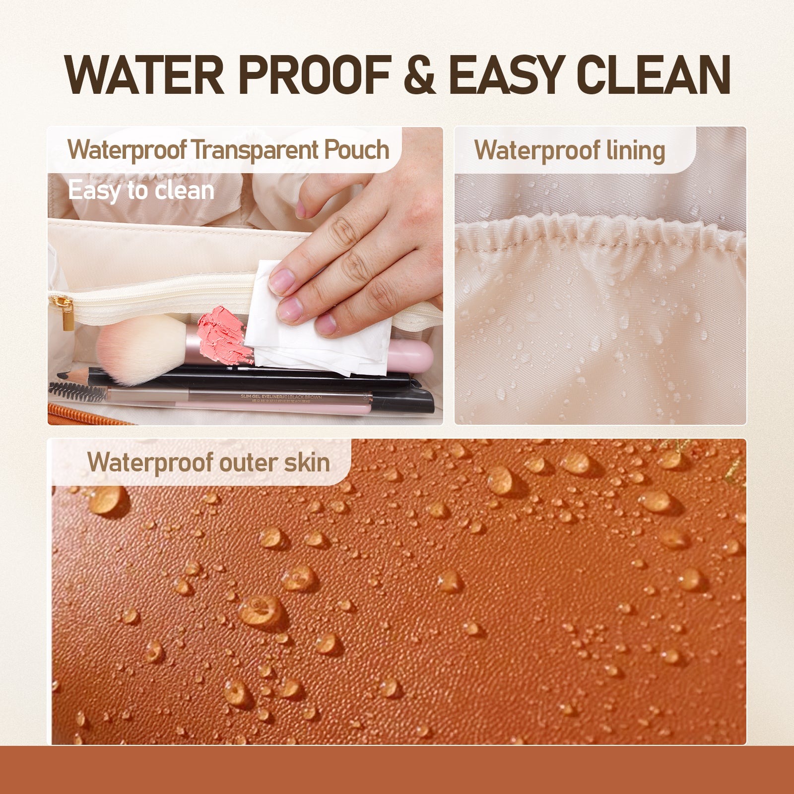 Große Kapazität, wasserdichte Kosmetiktasche aus PU-Leder für Damen – Make-up-Organizer mit Trennwand und Tragegriff product image 32