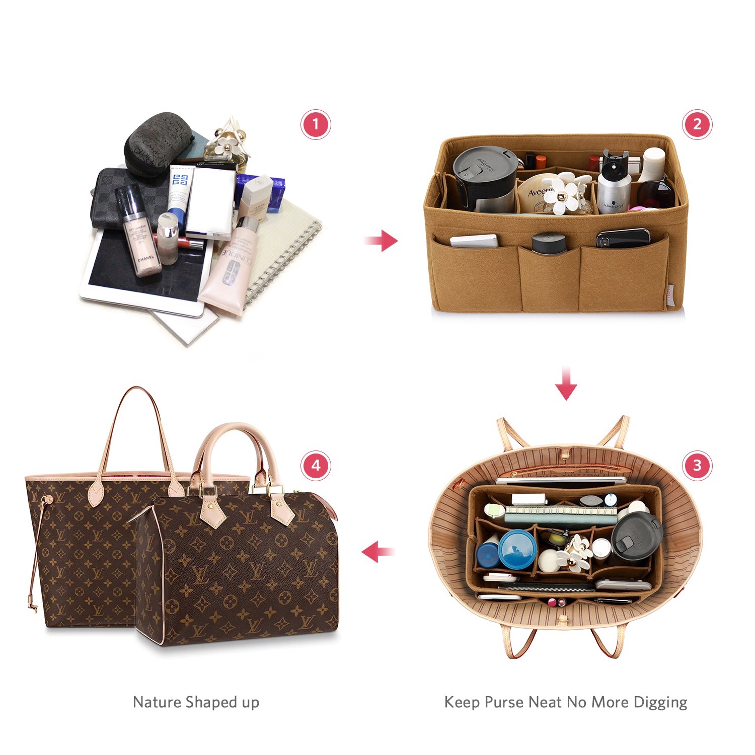 Filzeinlage-Beutelorganizer für Handtasche – Passt für LV Speedy 25 / 30 / 35 / 40, Neverfull MM / GM product image 47