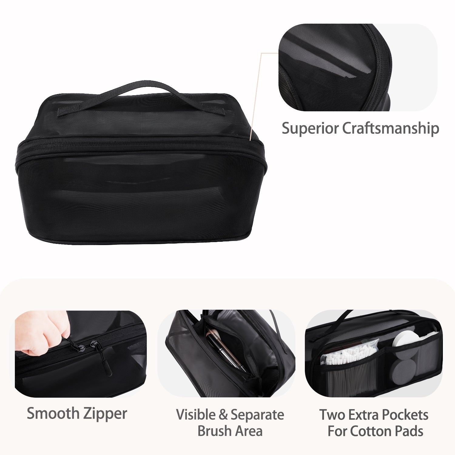 Reise-Kosmetiktasche, Kosmetiktasche mit großem Fassungsvermögen für Frauen, Kulturbeutel aus Mesh mit Organizer-Einteilung und Tragegriff product image 3