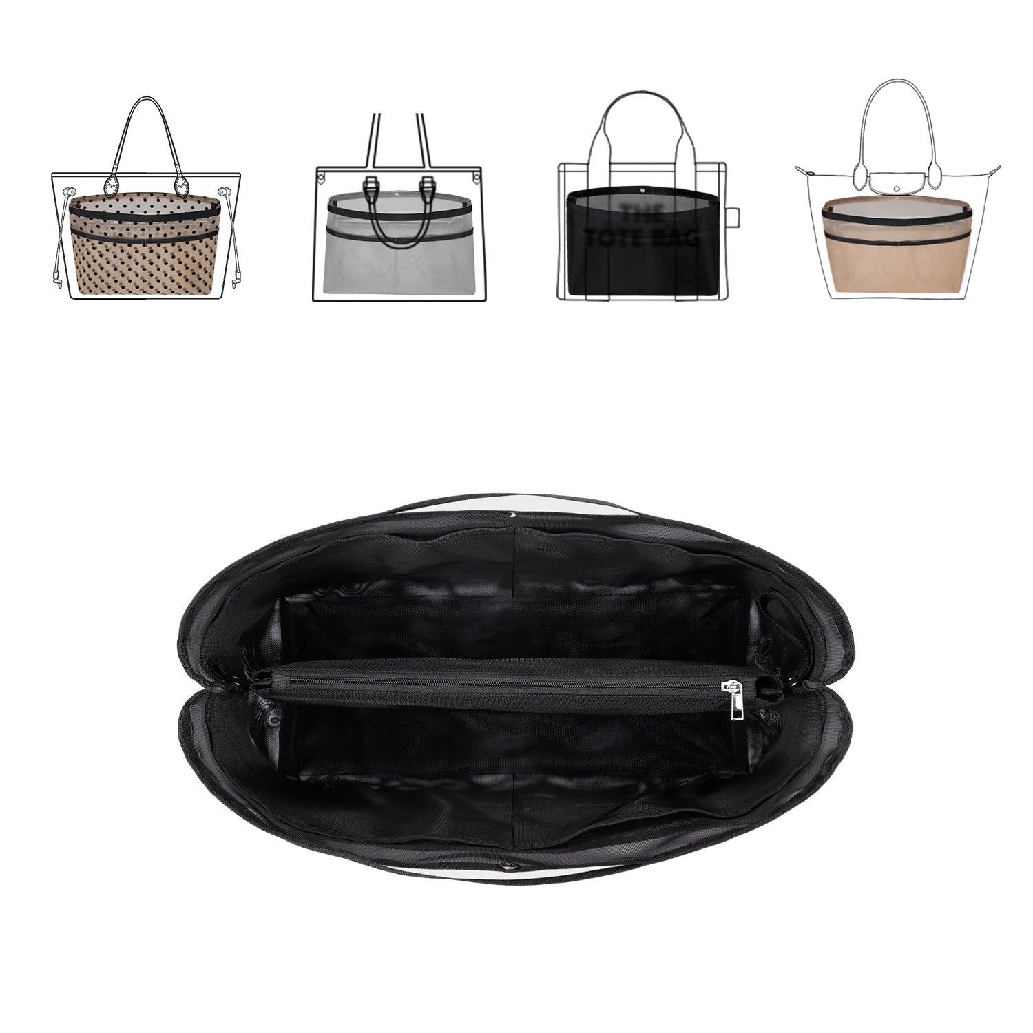 Handtaschen-Organizer-Einlage für Handtaschen – Mesh-Taschenorganizer mit Reißverschluss, passt für Speedy, Neverfull PM/MM, Le Pliage – Mittel, Groß, X-Groß product image 10