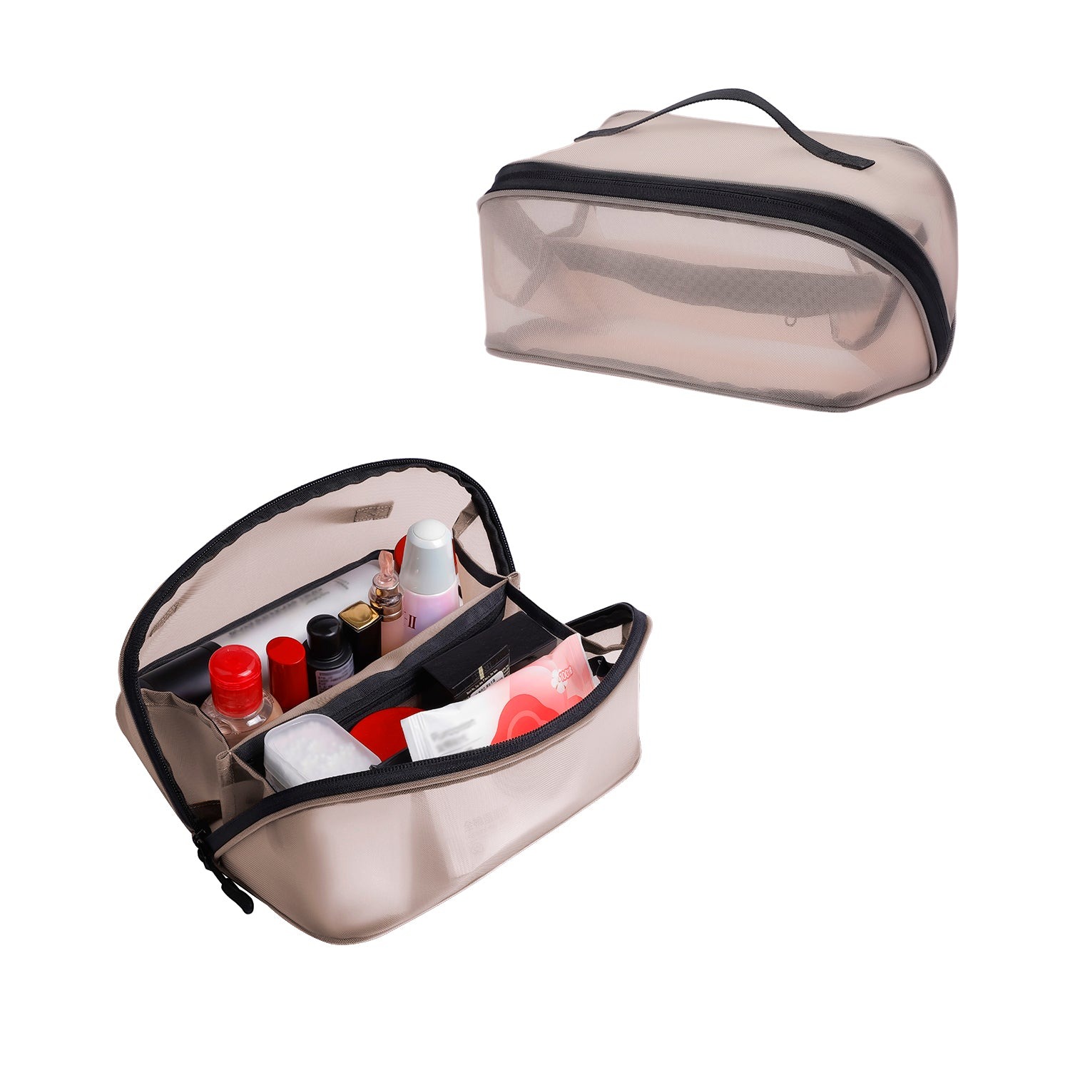Reise-Kosmetiktasche, Kosmetiktasche mit großem Fassungsvermögen für Frauen, Kulturbeutel aus Mesh mit Organizer-Einteilung und Tragegriff product image 17