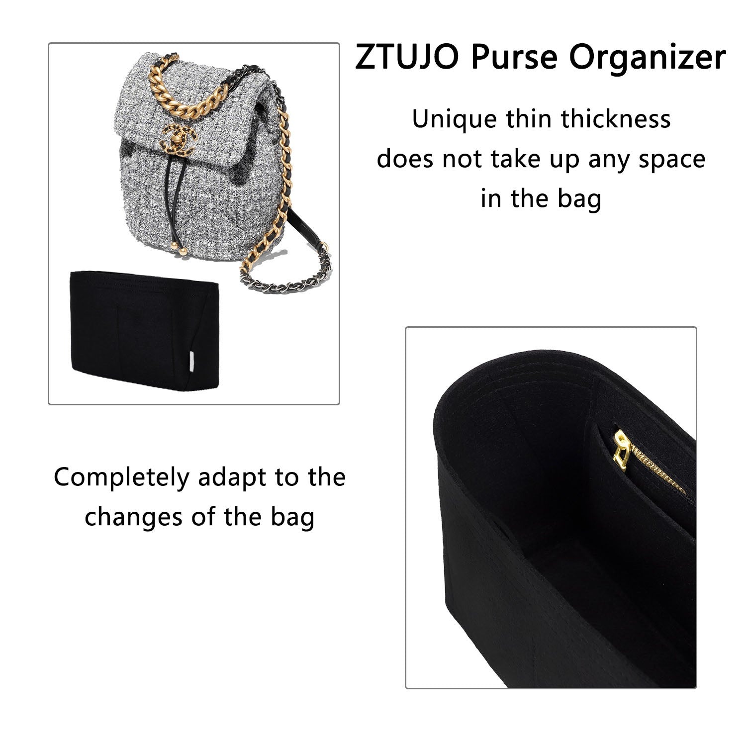 Premium Geldbörsen-Organizer für Chanel 19 Rucksack – 4 Fächer, YKK-Reißverschlüsse product image 6