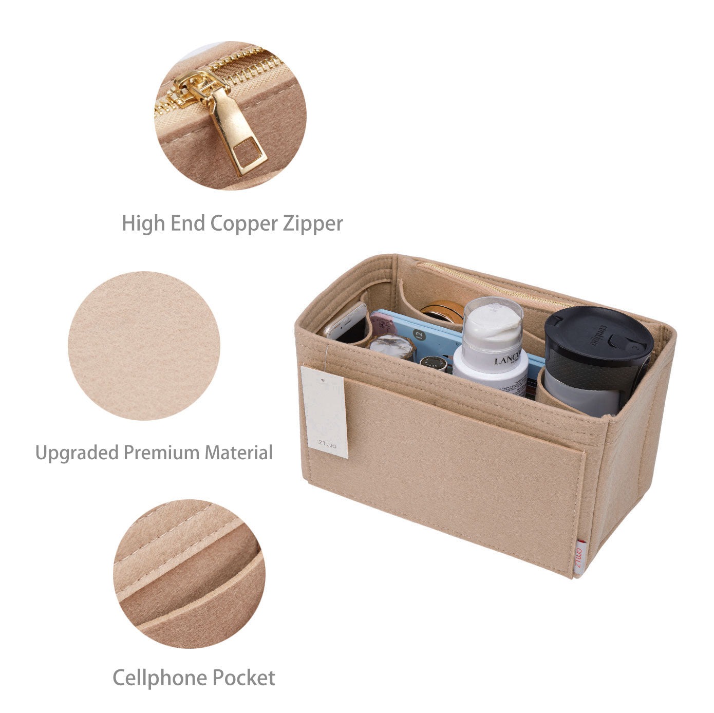 Filz-Einsatz für Handtaschen mit Flaschenhalter – Schlank Medium, Large, X-Large product image 2